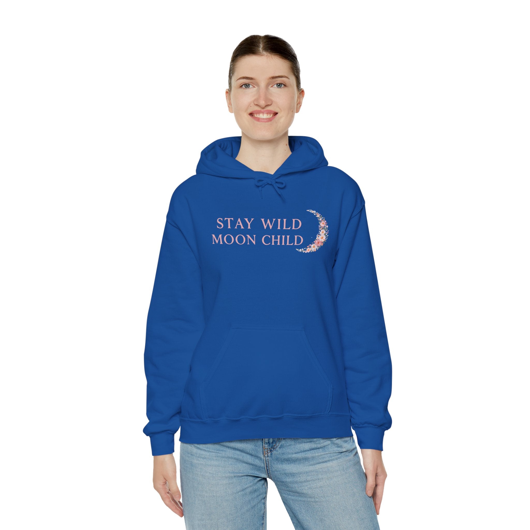 Moon Child Hoodie — "Stay Wild Moon Child" Pastel Crescent Moon Graphic