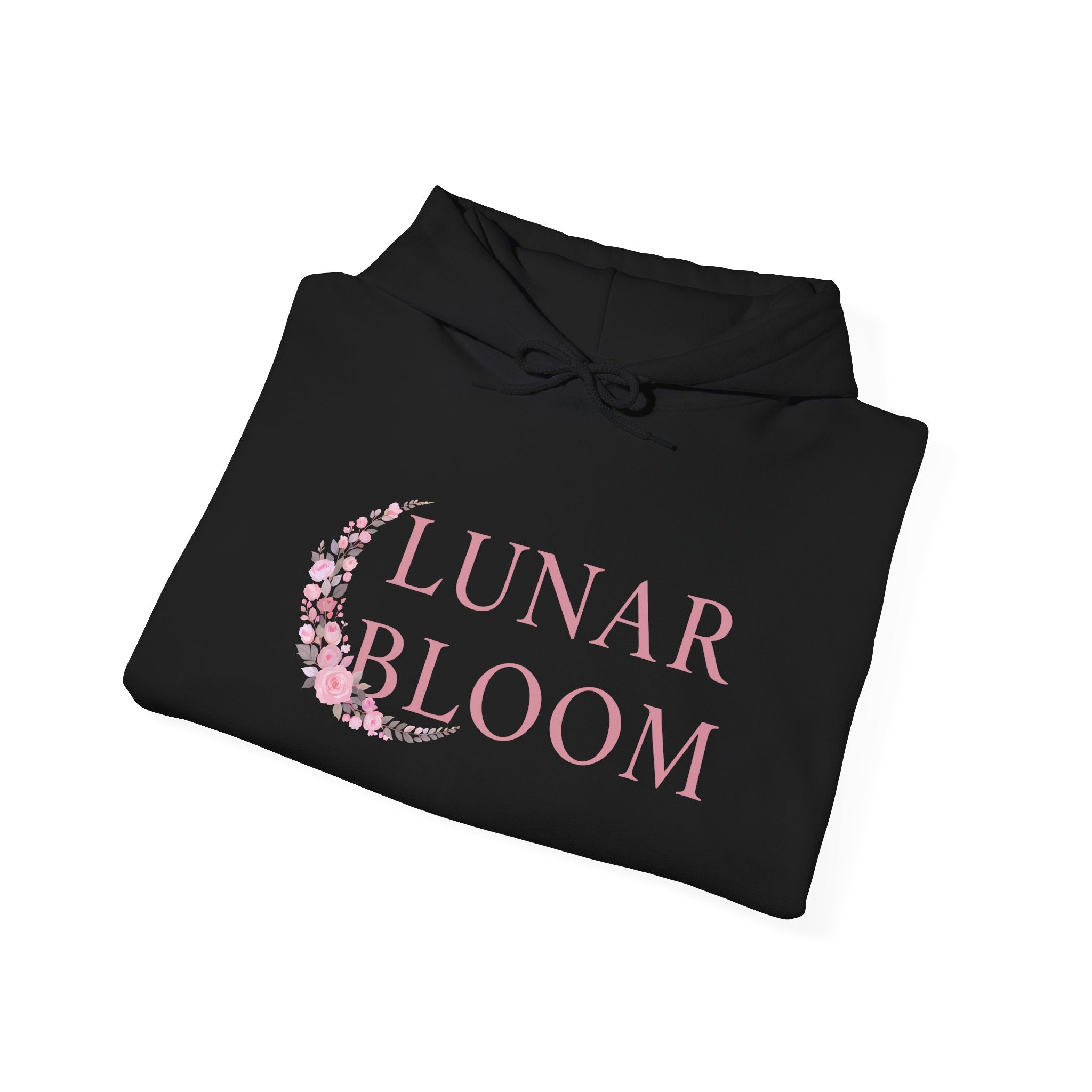 Lunar Bloom Hoodie — Pink Floral Crescent Moon Graphic Hoodie
