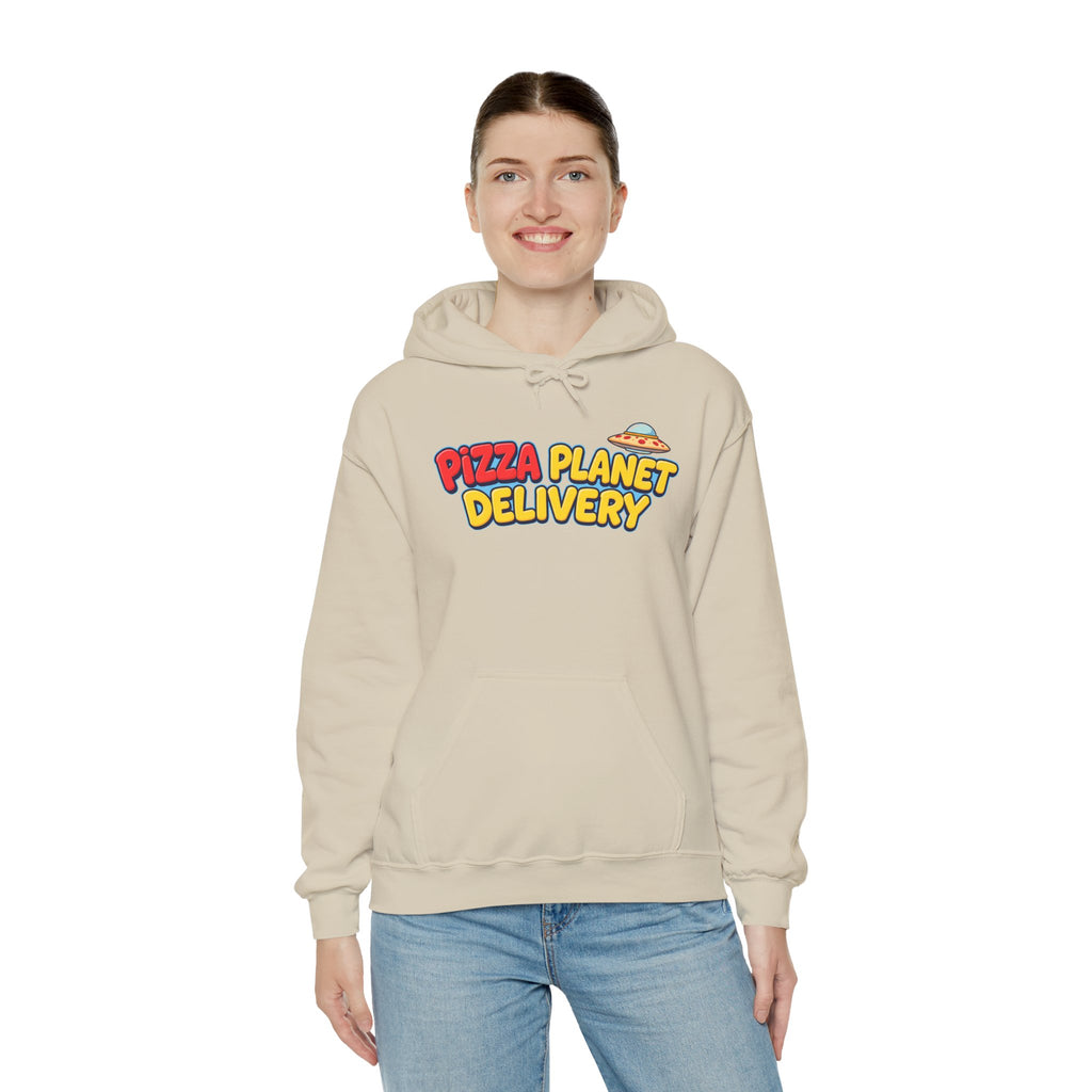 Pizza Planet Delivery Hoodie — Retro Cartoon Space Pizza Logo Pullover