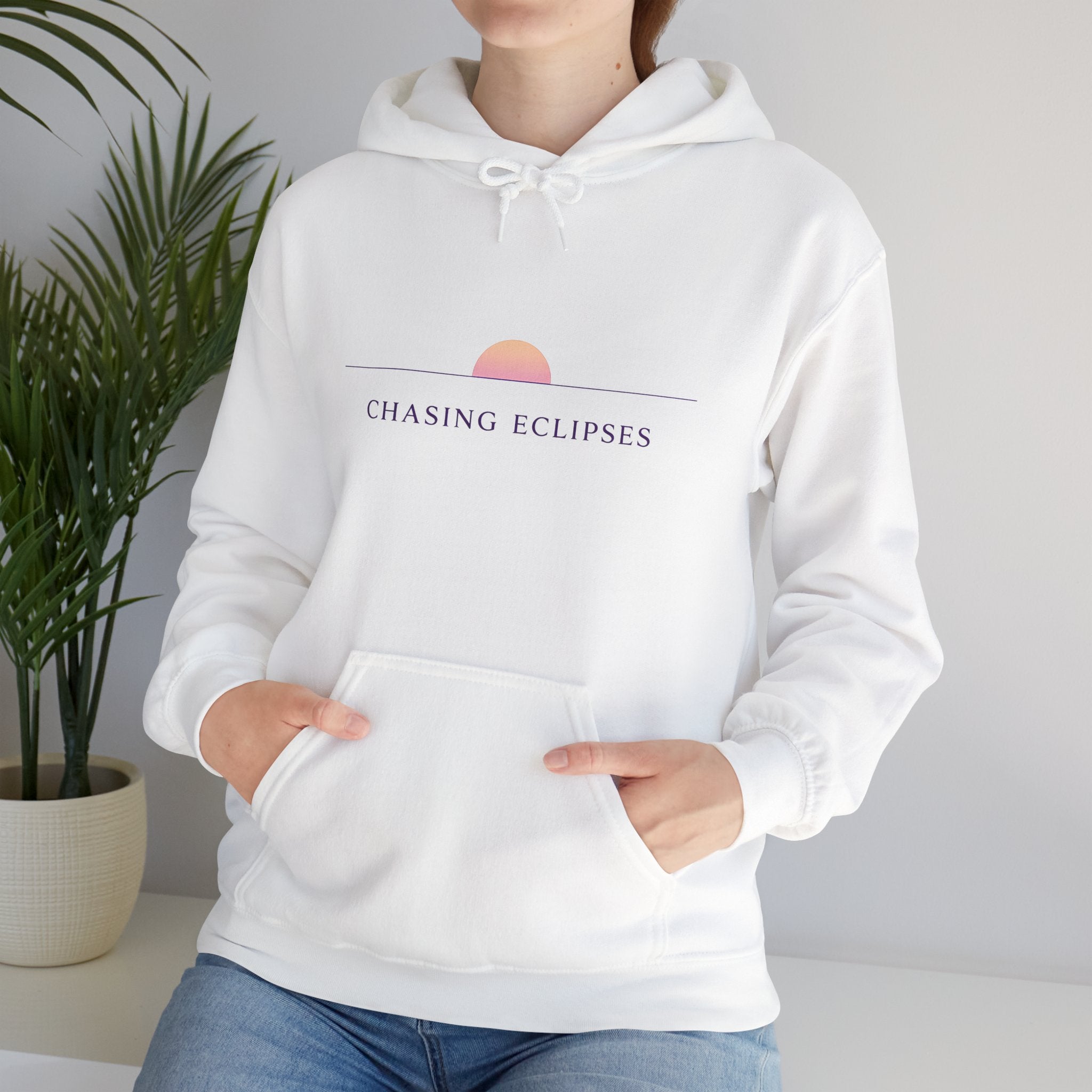 Chasing Eclipses Hoodie — Minimal Sunrise Graphic Pullover