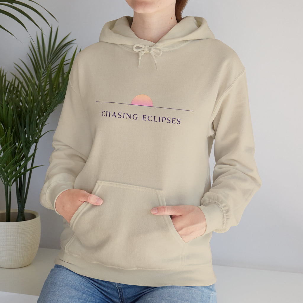 Chasing Eclipses Hoodie — Minimal Sunrise Graphic Pullover