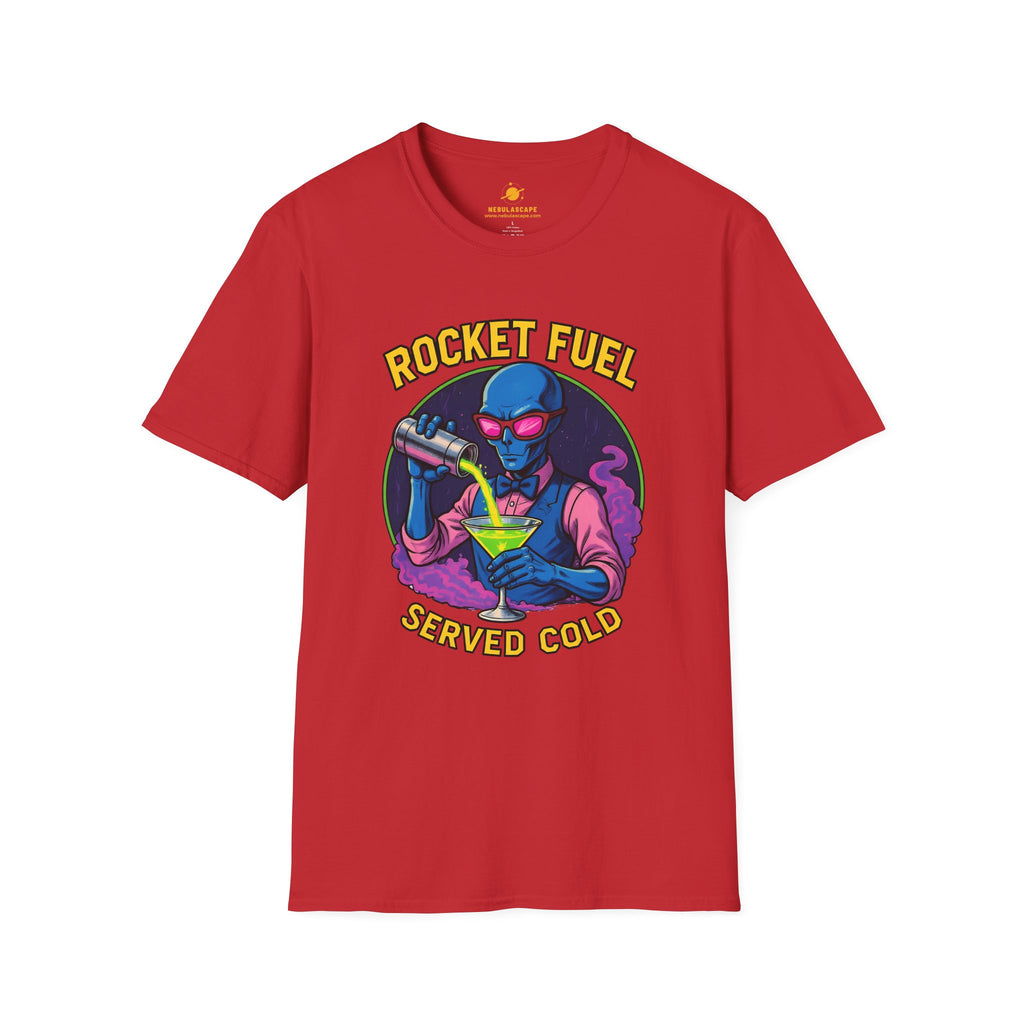 T-Shirt — Rocket Fuel Served Cold Graphic Tee (Alien Scientist Design)