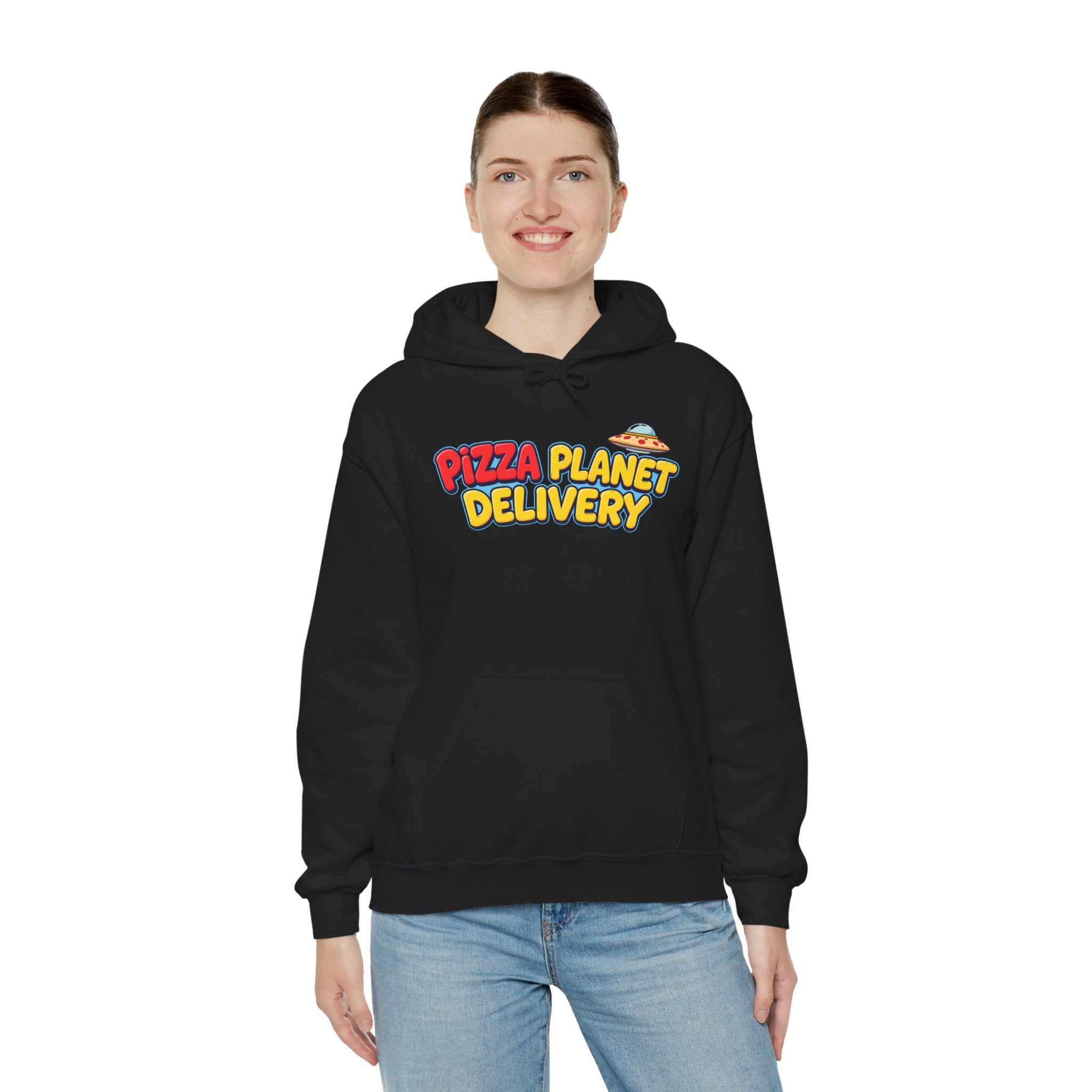 Pizza Planet Delivery Hoodie — Retro Cartoon Space Pizza Logo Pullover