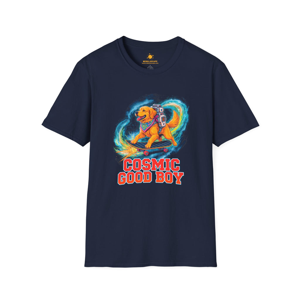 Cosmic Good Boy - Dog Skateboarding in Space T-Shirt