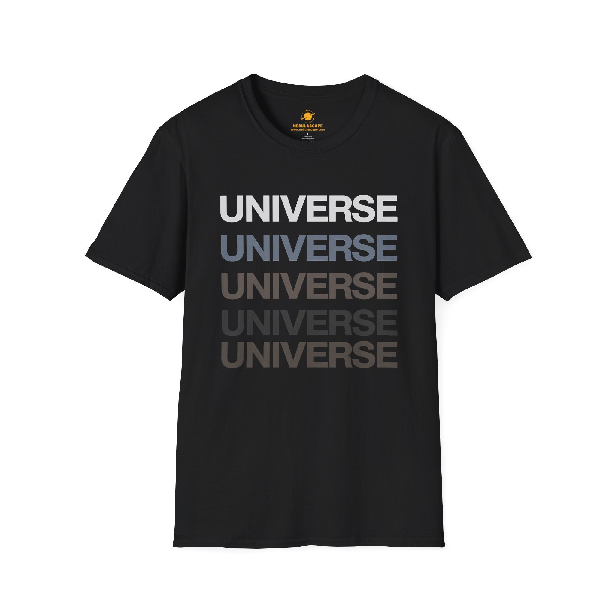 Universe Repeat Graphic T-Shirt — Minimalist Space Typography Tee