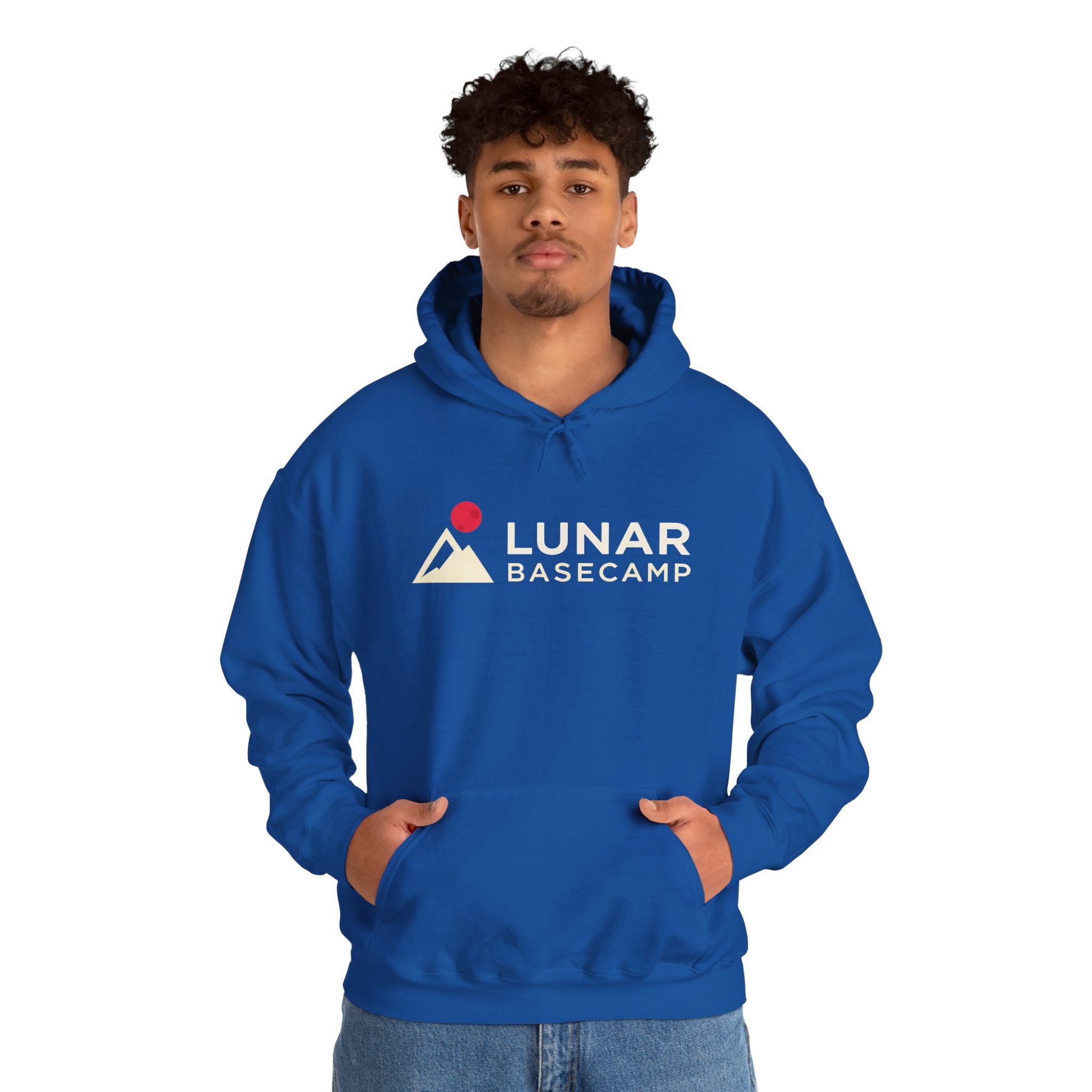 Lunar Basecamp Hoodie — Minimal Space Logo Astronaut Sweatshirt