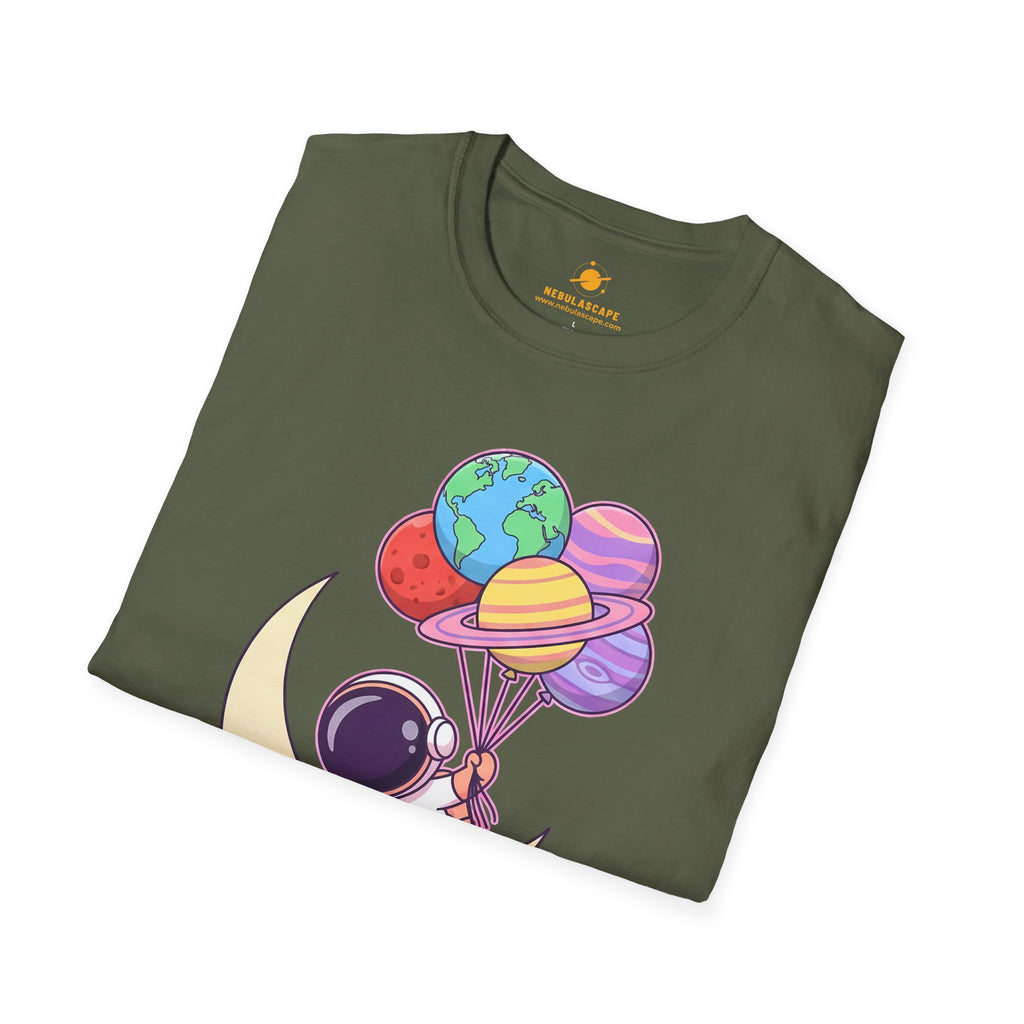 Flying to the Moon T-Shirt — Cute Astronaut Balloon Graphic Tee