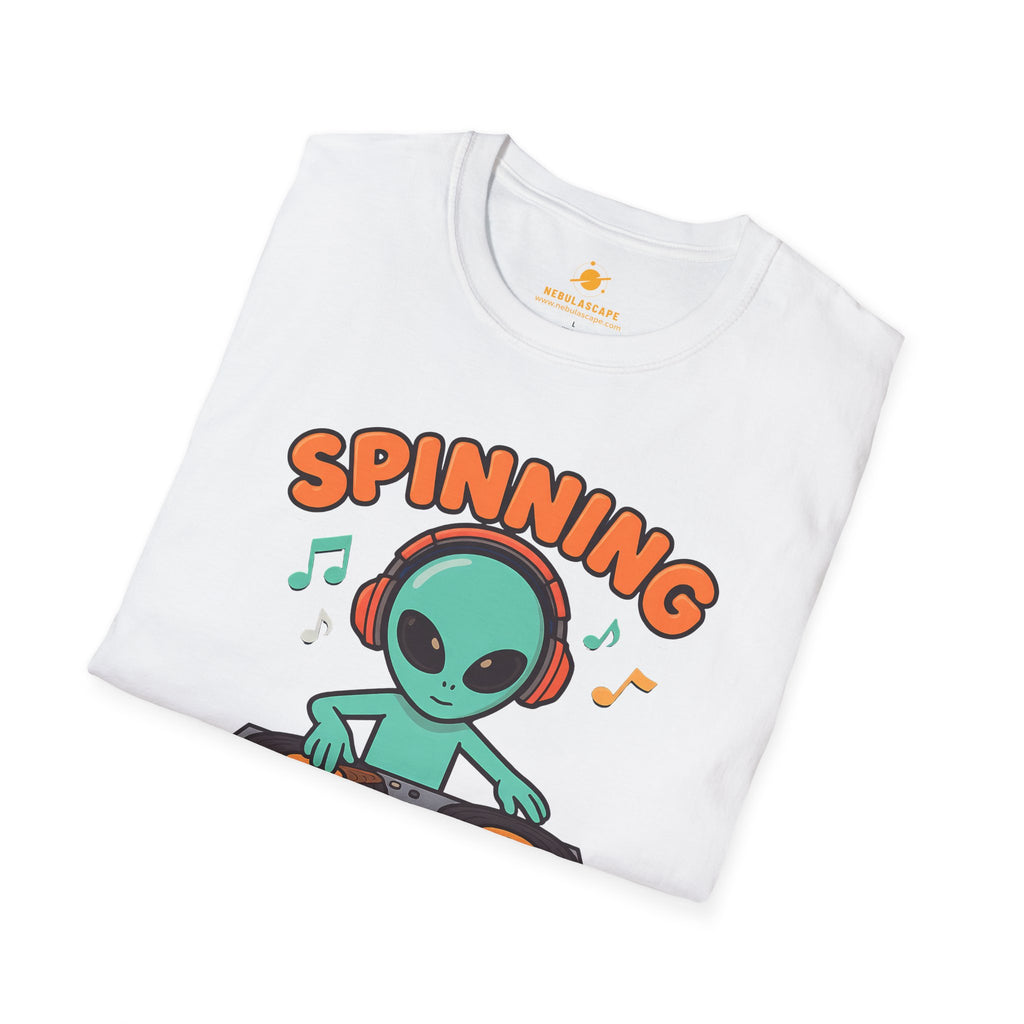 Spinning the Galaxy Alien DJ T-Shirt — Cute DJ Alien Graphic Tee