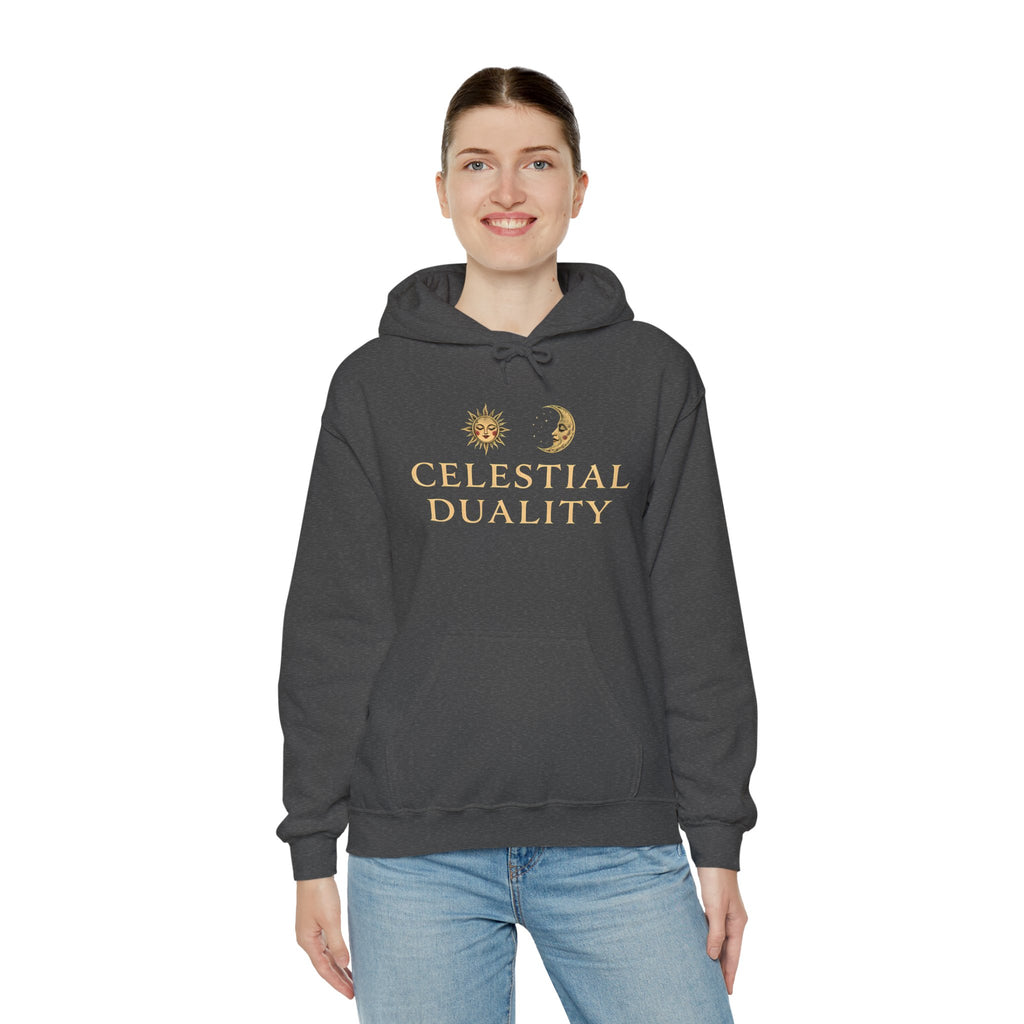 Celestial Duality Hoodie — Sun & Moon Spiritual Graphic Pullover