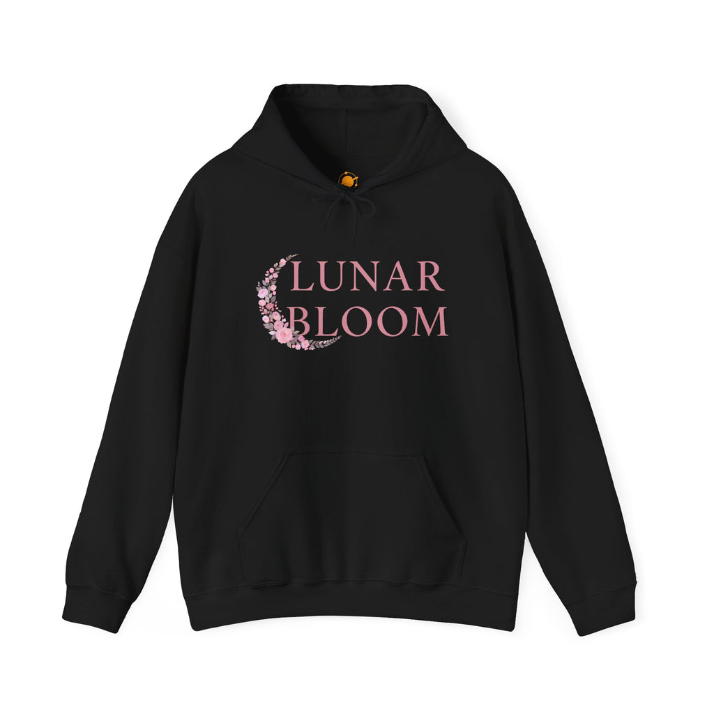 Lunar Bloom Hoodie — Pink Floral Crescent Moon Graphic Hoodie