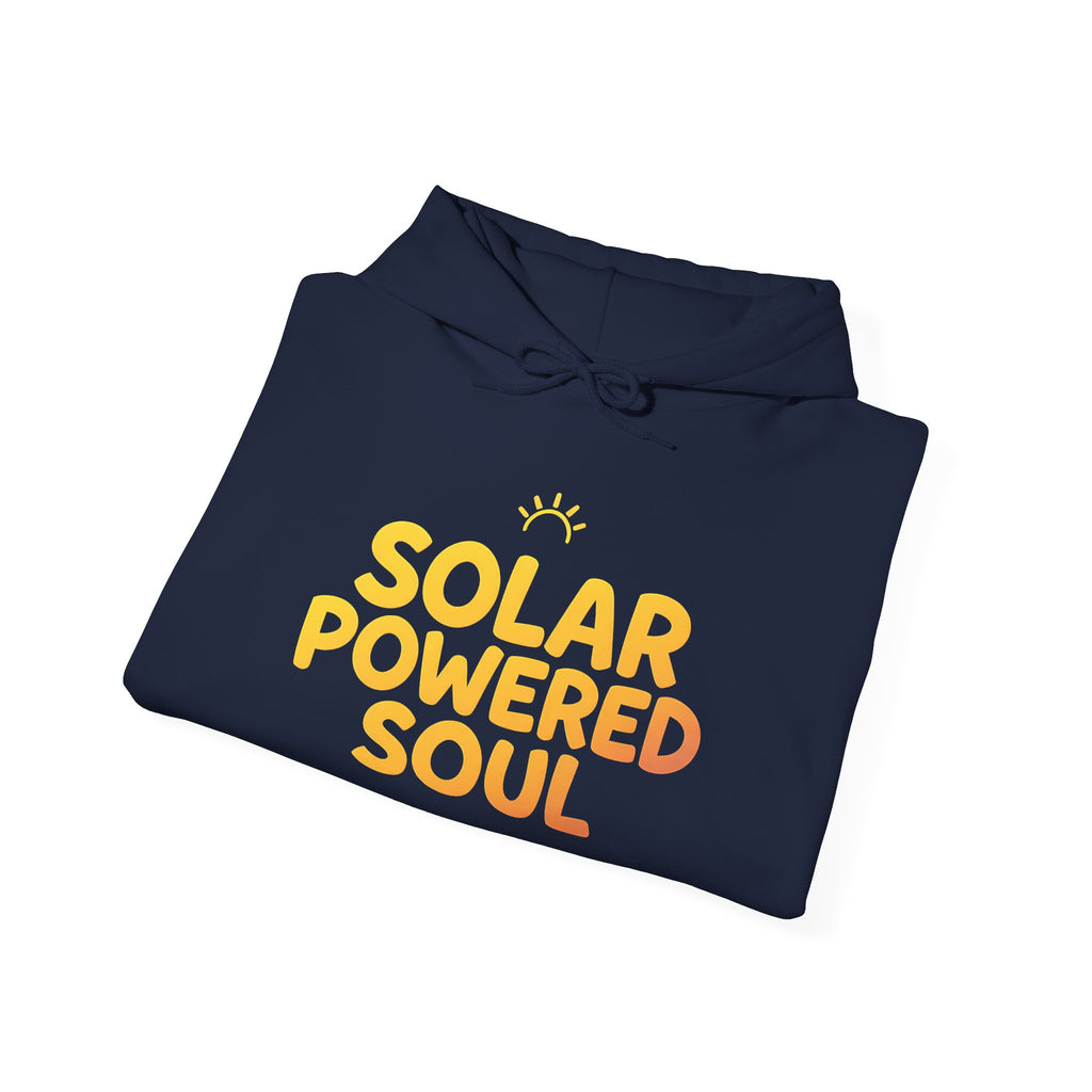 Solar Powered Soul Hoodie — Retro Yellow Sun Graphic Hooded Sweatshirt