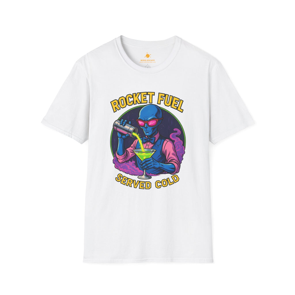 T-Shirt — Rocket Fuel Served Cold Graphic Tee (Alien Scientist Design)