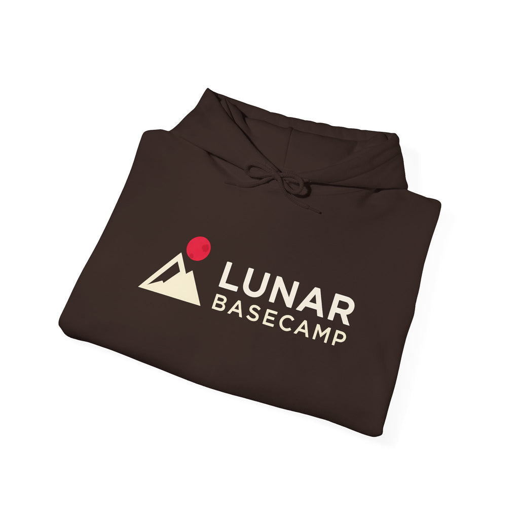 Lunar Basecamp Hoodie — Minimal Space Logo Astronaut Sweatshirt