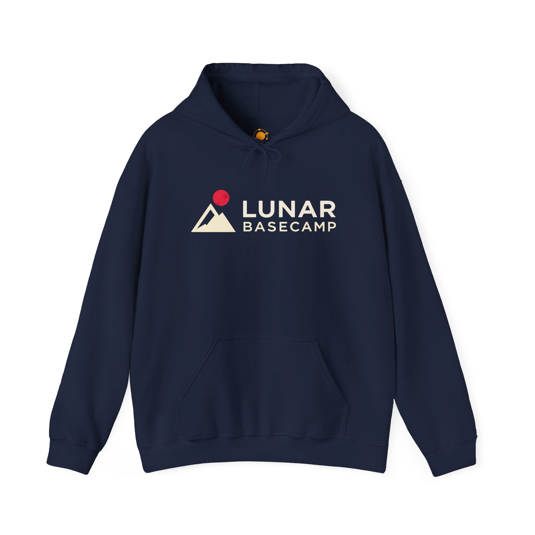 Lunar Basecamp Hoodie — Minimal Space Logo Astronaut Sweatshirt