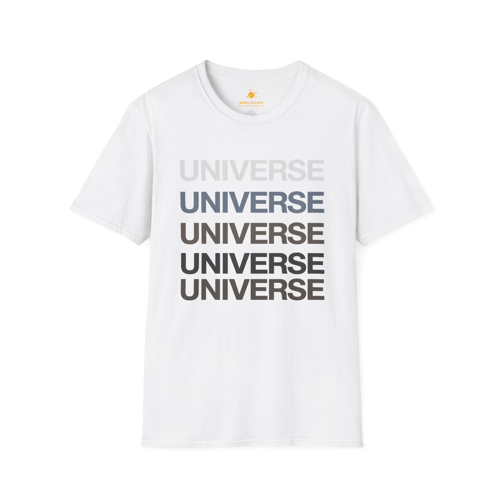 Universe Repeat Graphic T-Shirt — Minimalist Space Typography Tee