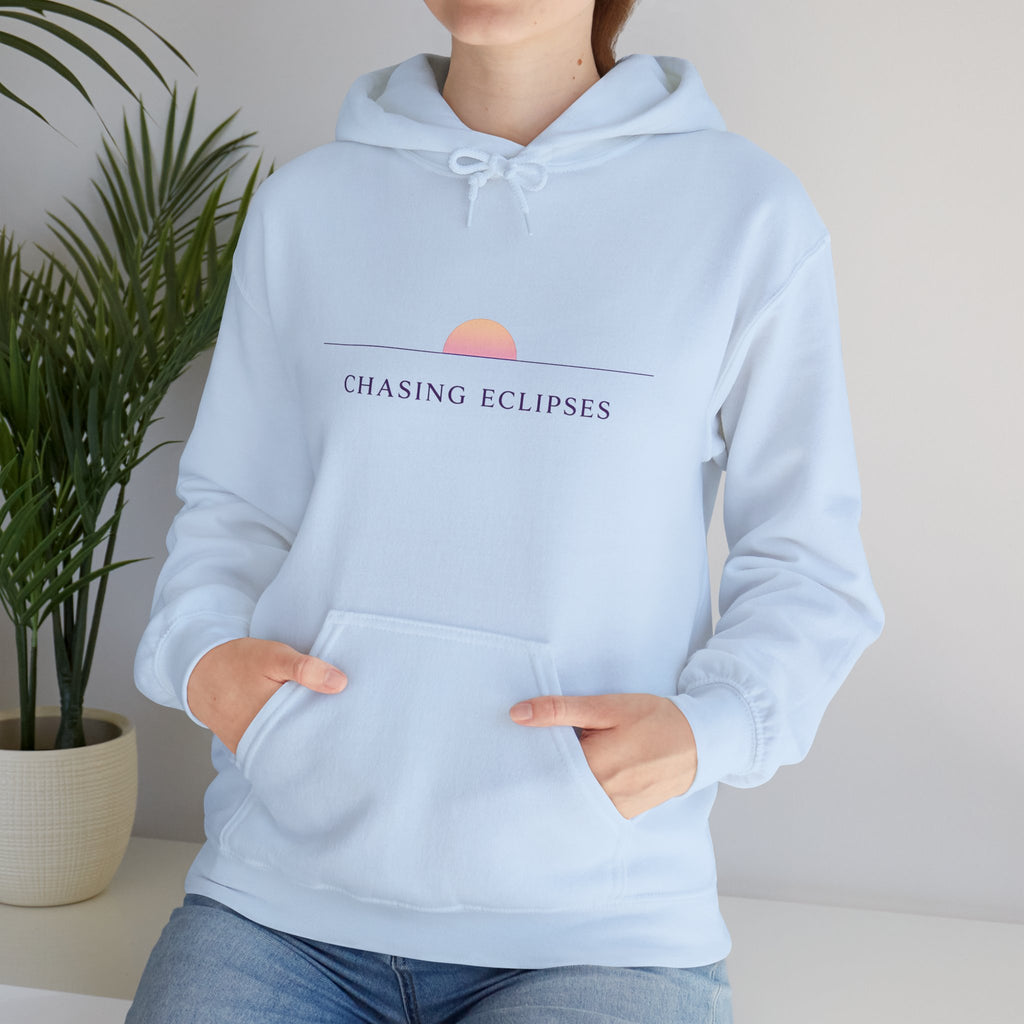 Chasing Eclipses Hoodie — Minimal Sunrise Graphic Pullover