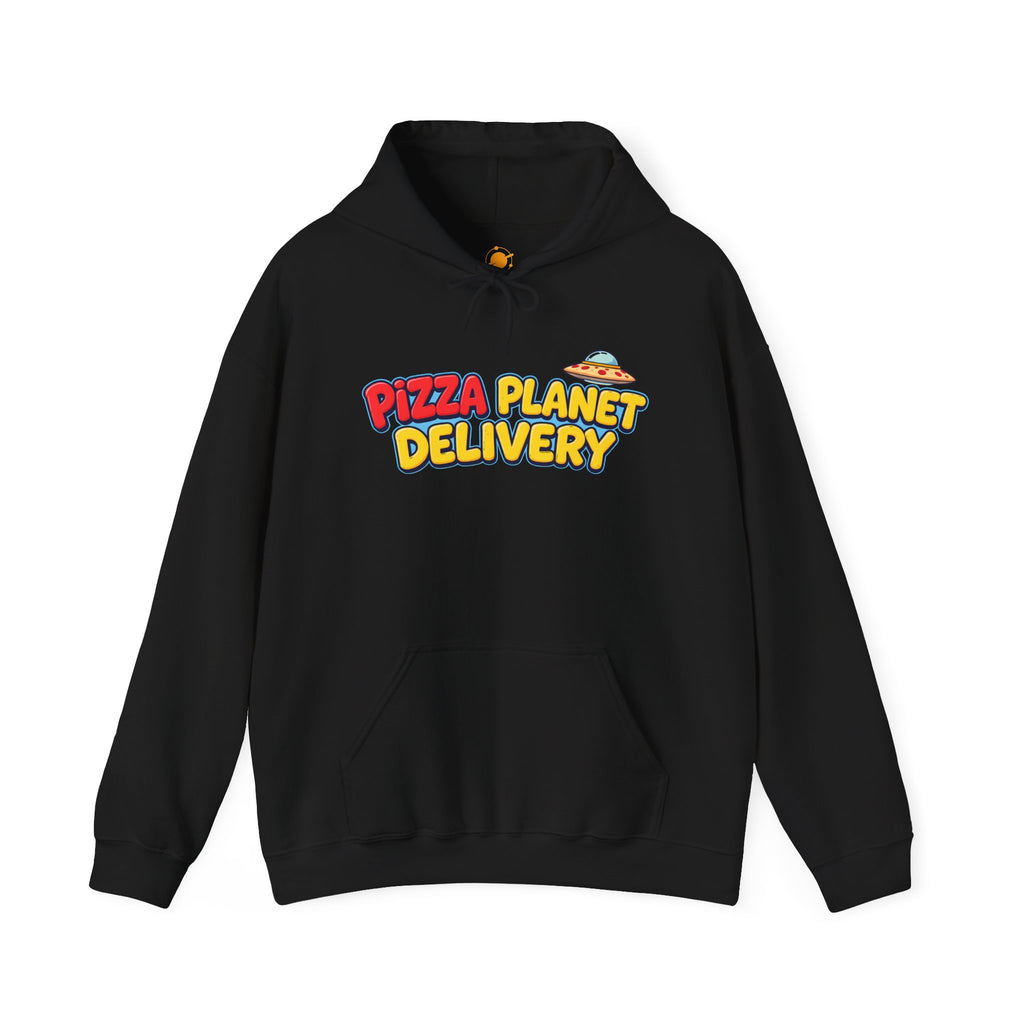 Pizza Planet Delivery Hoodie — Retro Cartoon Space Pizza Logo Pullover