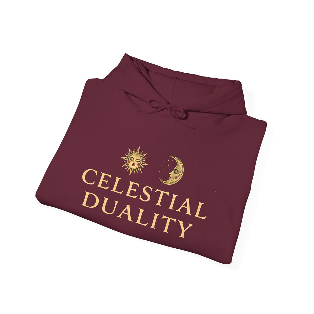 Celestial Duality Hoodie — Sun & Moon Spiritual Graphic Pullover