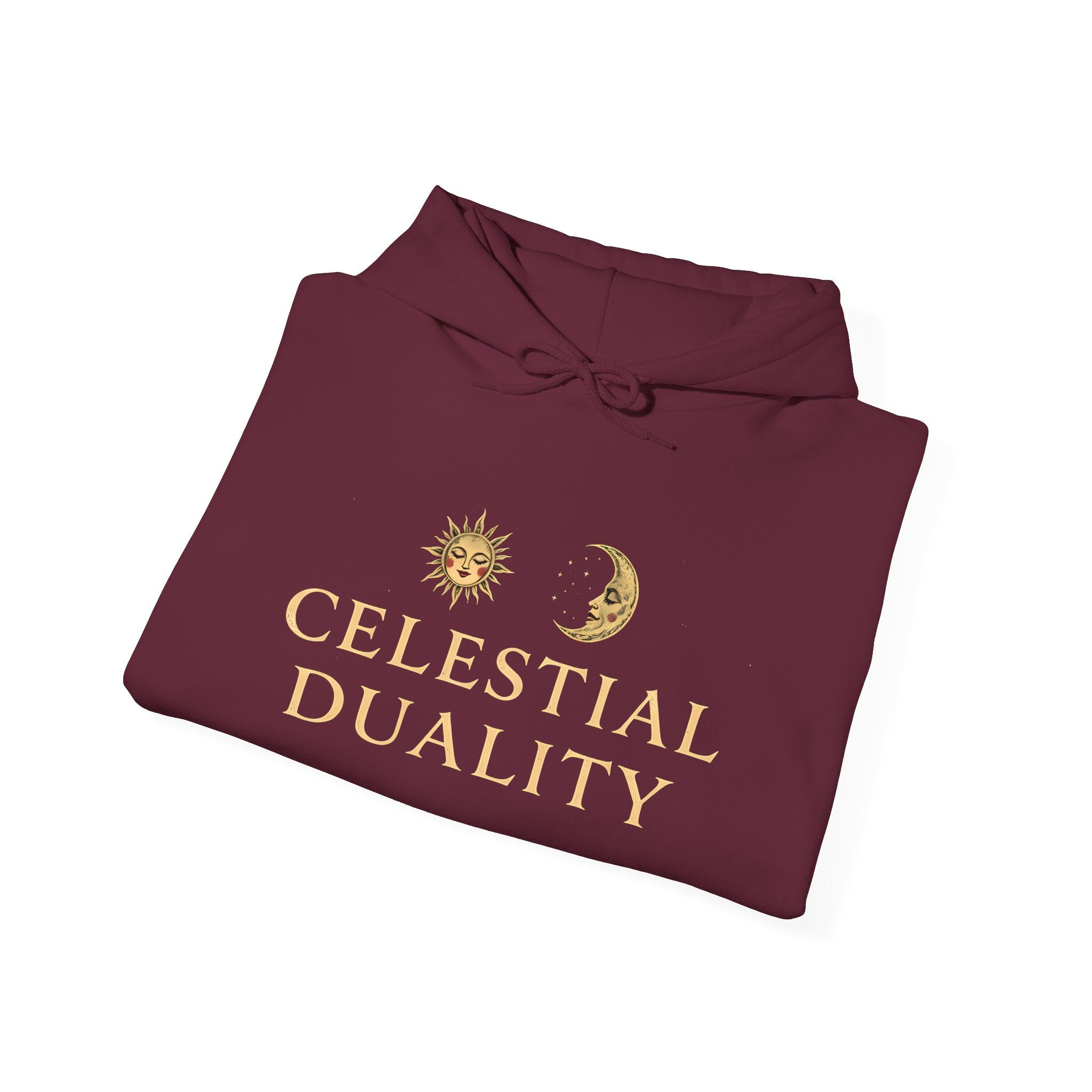 Celestial Duality Hoodie — Sun & Moon Spiritual Graphic Pullover