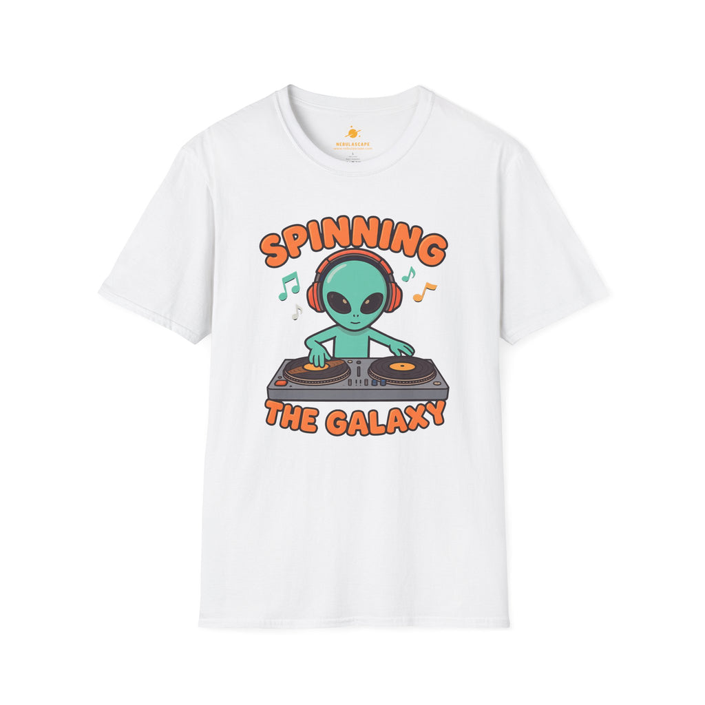 Spinning the Galaxy Alien DJ T-Shirt — Cute DJ Alien Graphic Tee