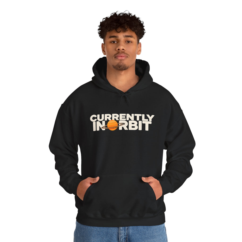 Currently In Orbit Hoodie — Space Graphic Pullover for Astronomy Lovers