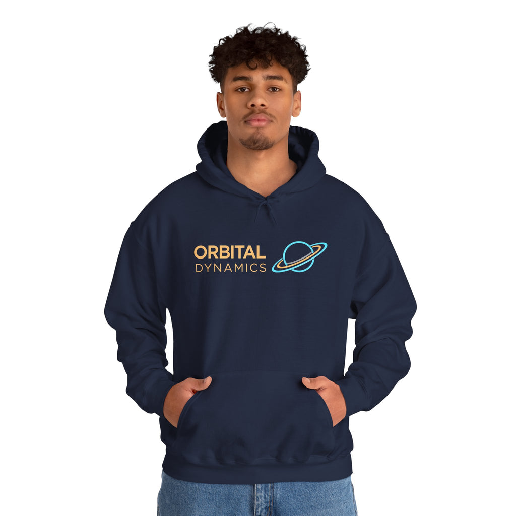 Orbital Dynamics Hoodie — Retro Planet Logo Space Sweatshirt