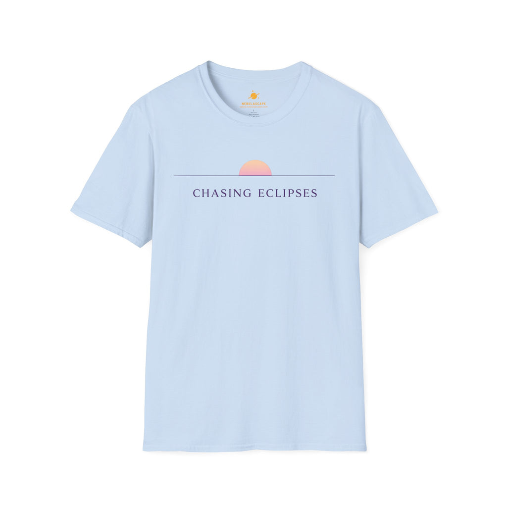 Chasing Eclipses Graphic Tee — Minimal Sunrise Moon Print T-Shirt