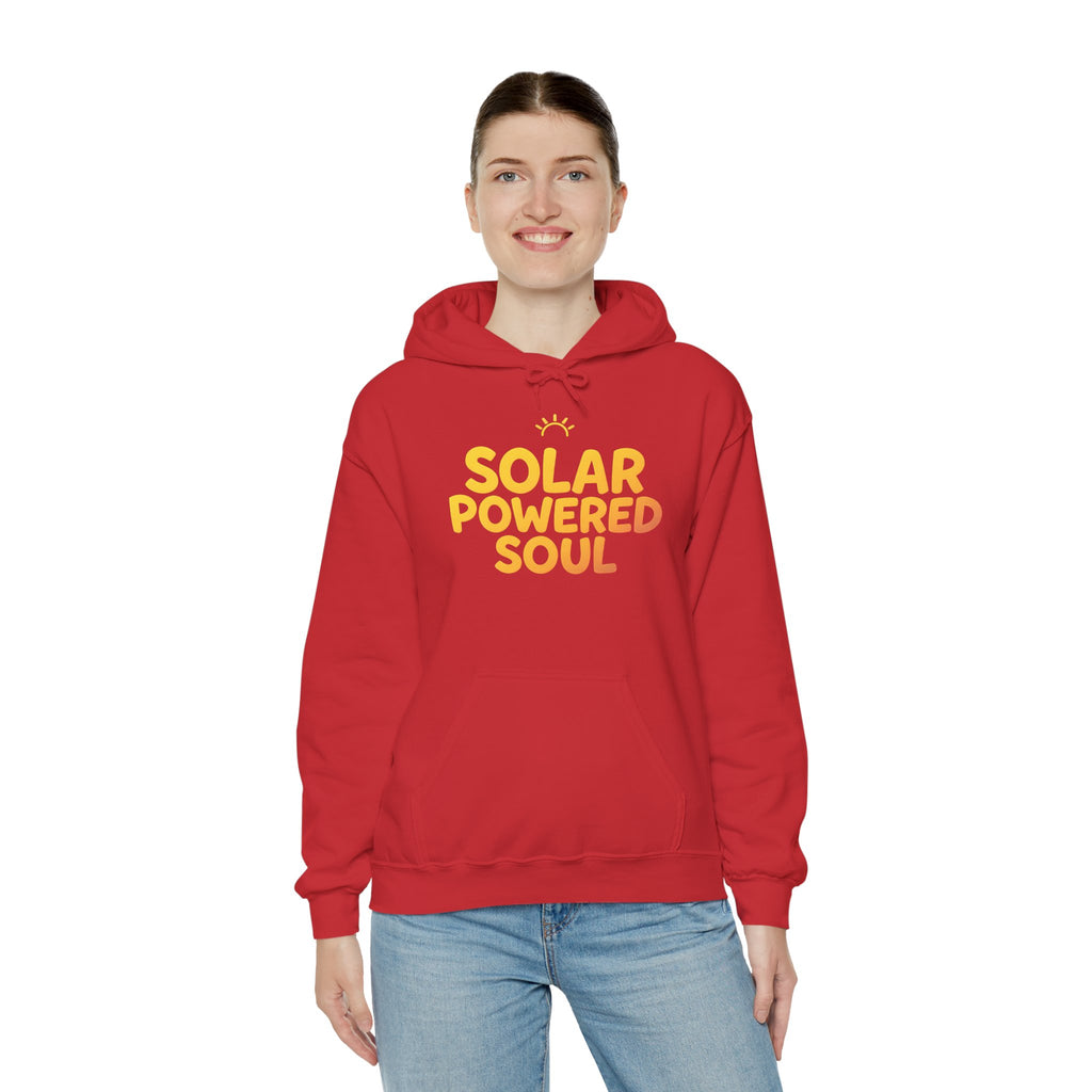 Solar Powered Soul Hoodie — Retro Yellow Sun Graphic Hooded Sweatshirt