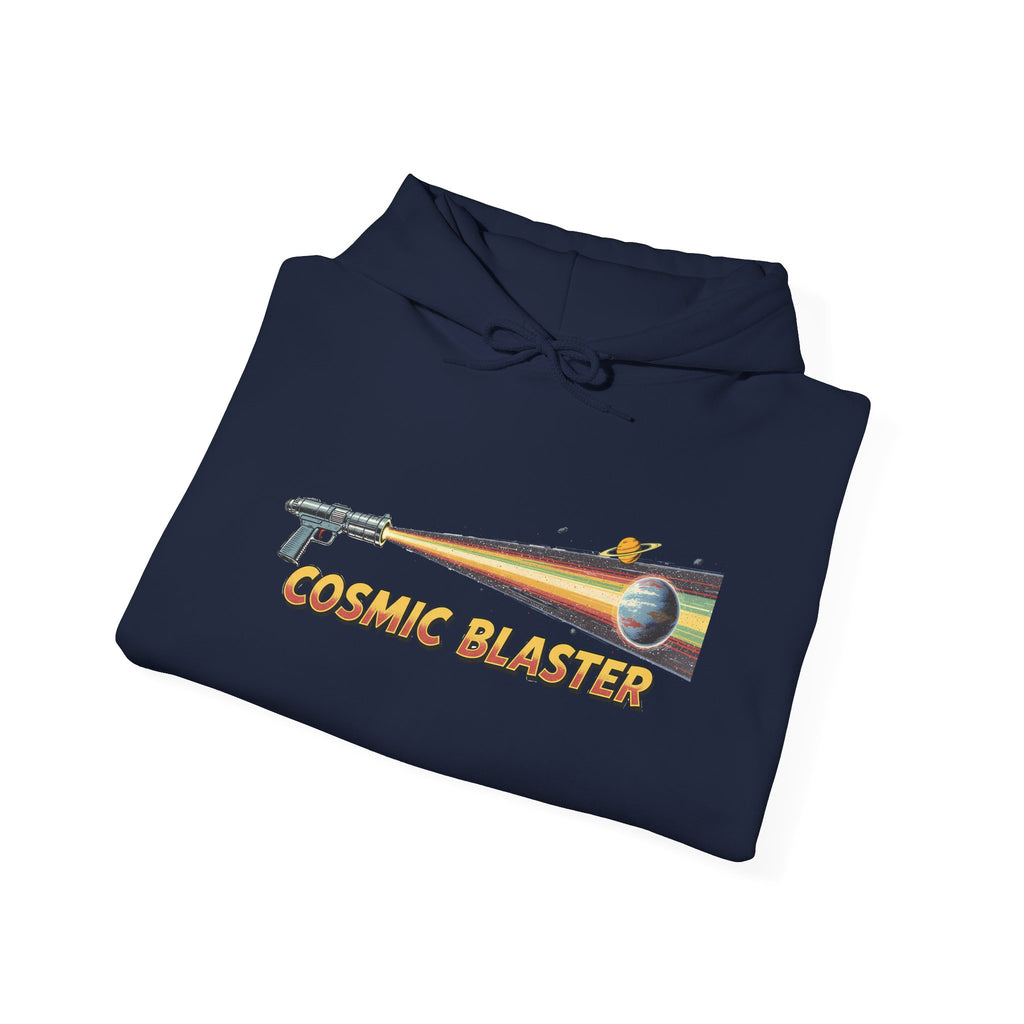 Cosmic Blaster Hoodie — Retro Space Ray Gun Graphic Pullover
