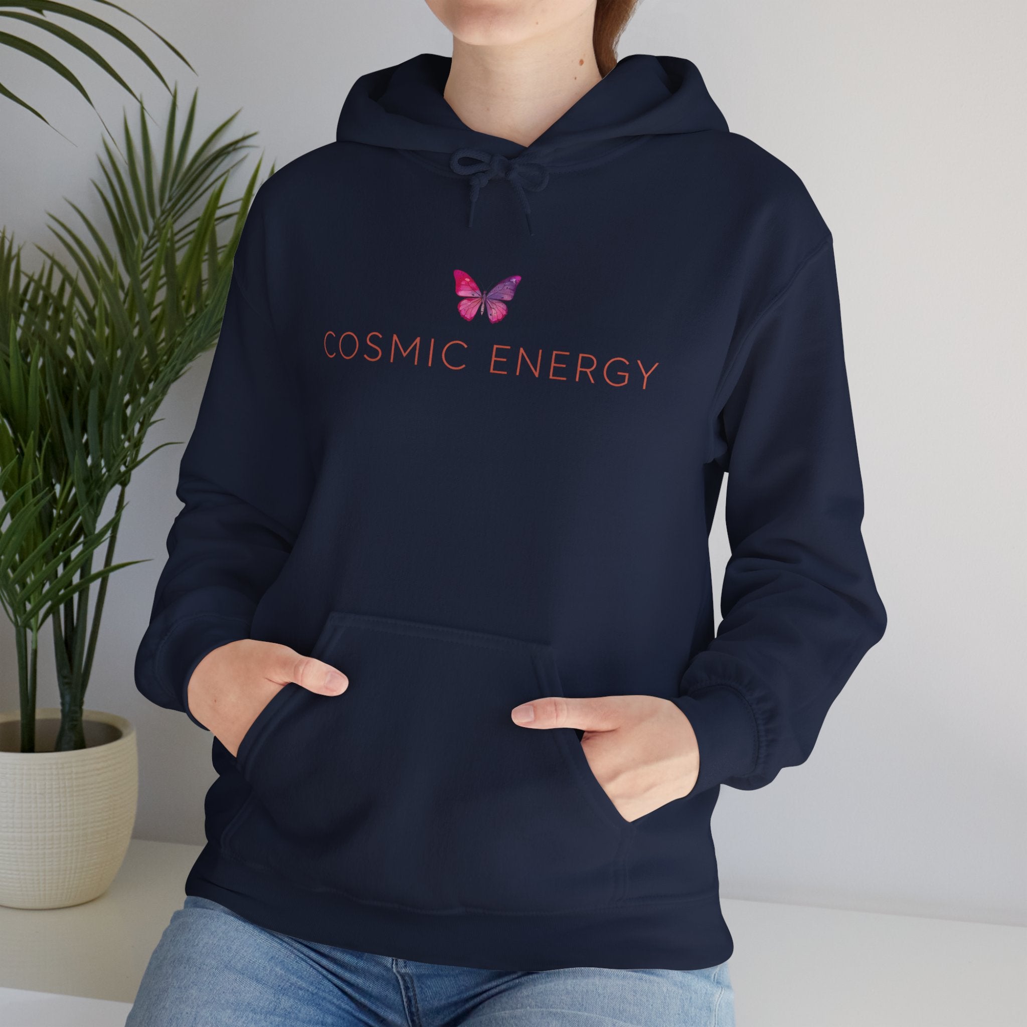 Cosmic Energy Hoodie — Pink Butterfly Spiritual Graphic Hoodie