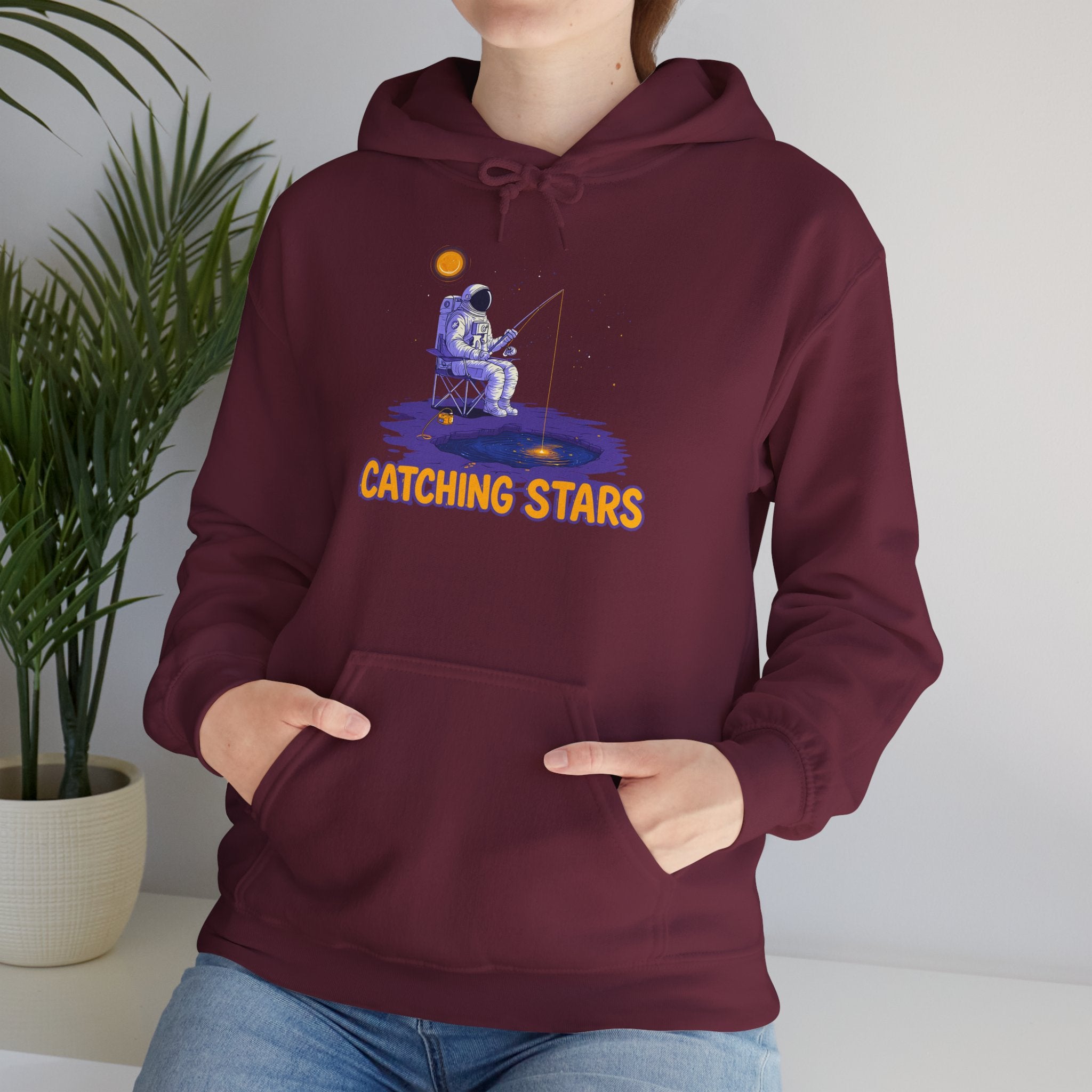 Catching Stars Hoodie — Astronaut Night Sky Graphic Sweatshirt