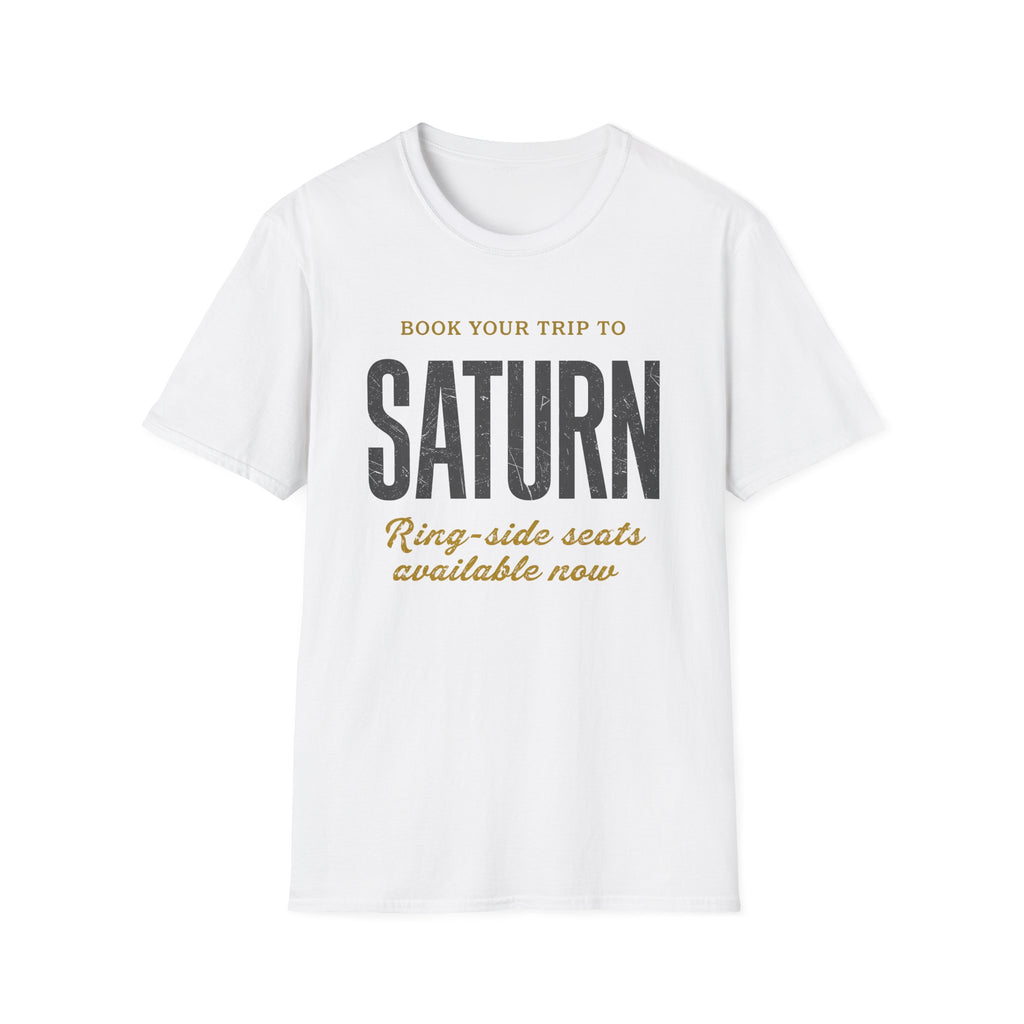 Saturn Travel Tee — "Book Your Trip to Saturn" Vintage Space Shirt