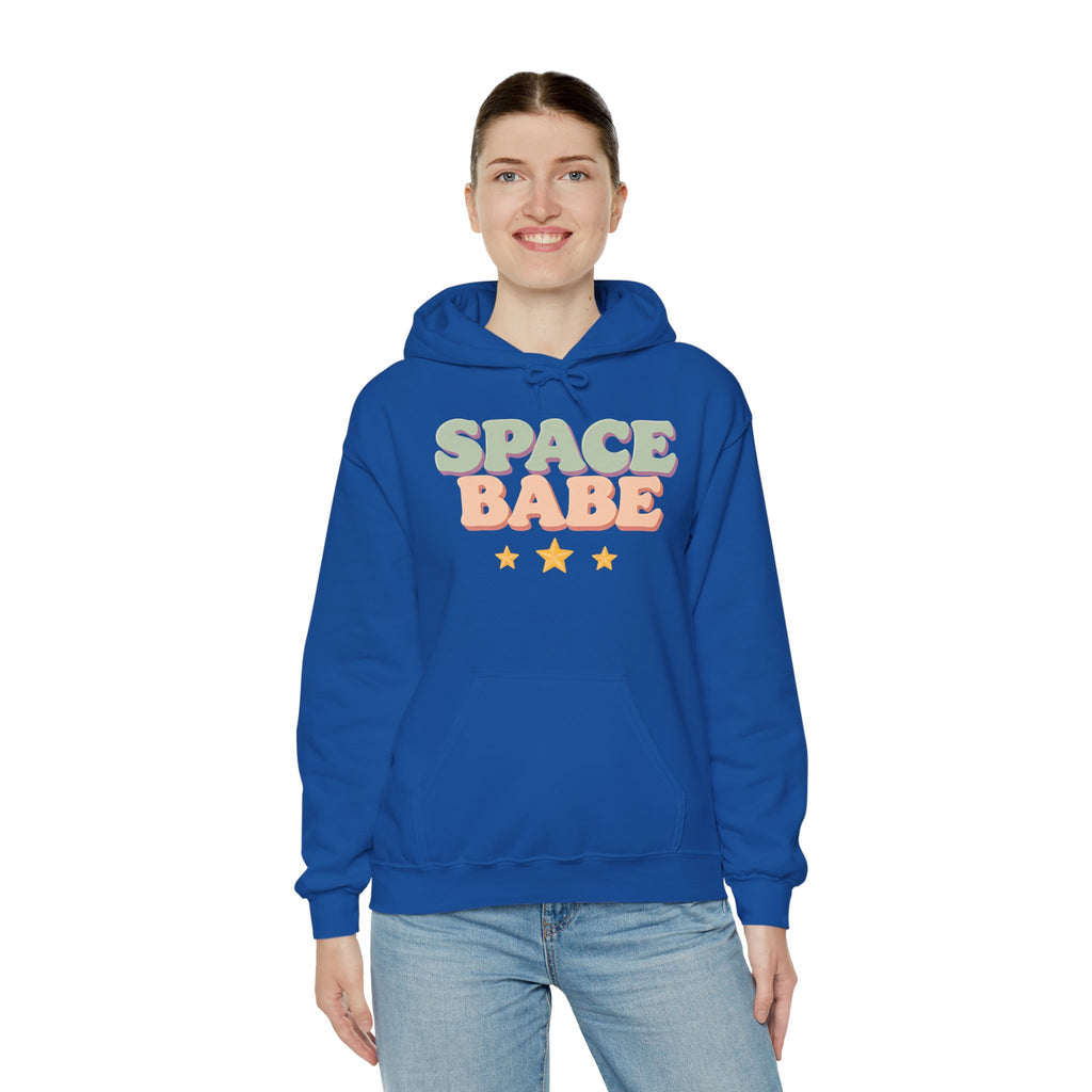 Space Babe Hoodie — Retro Pastel Graphic Hooded Sweatshirt