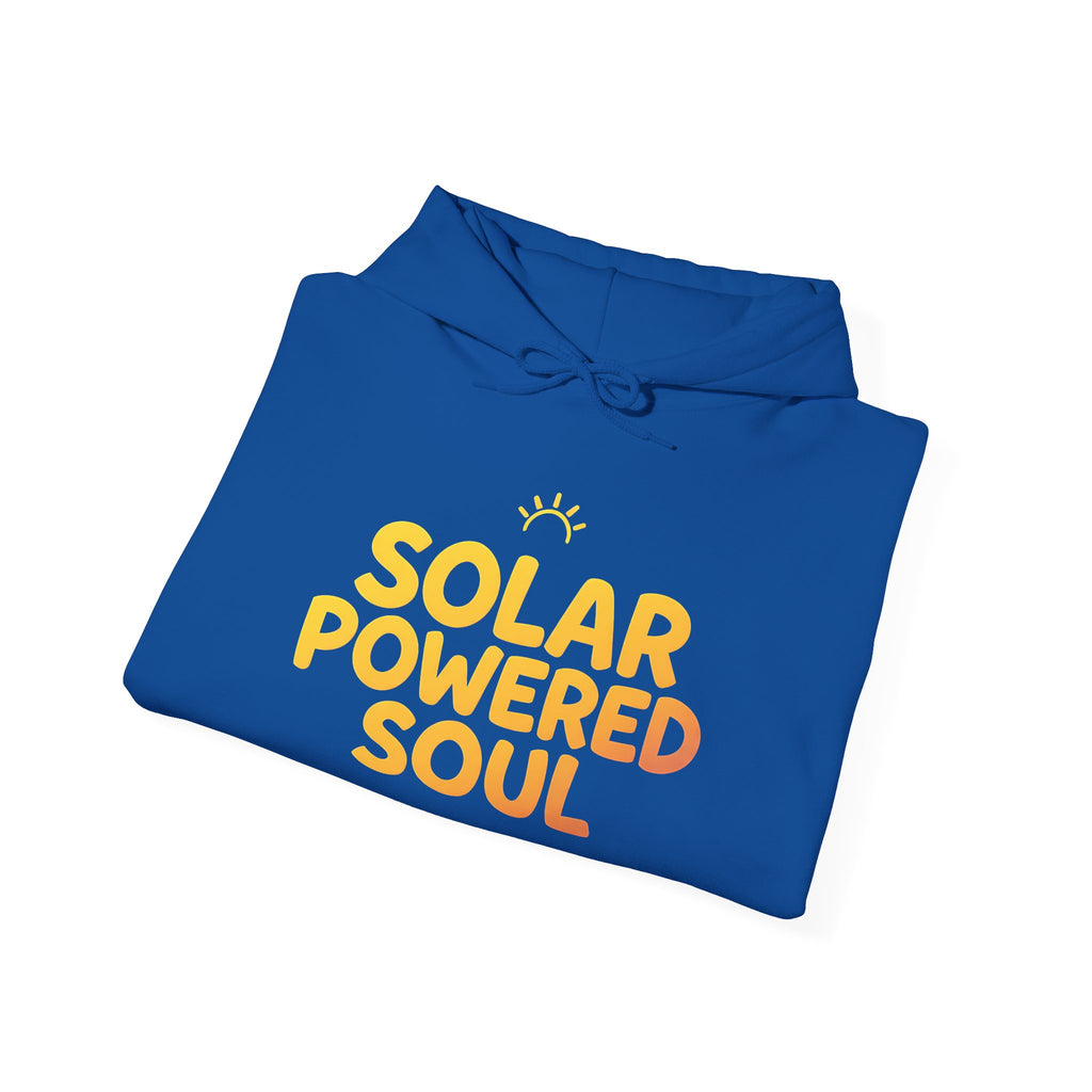 Solar Powered Soul Hoodie — Retro Yellow Sun Graphic Hooded Sweatshirt
