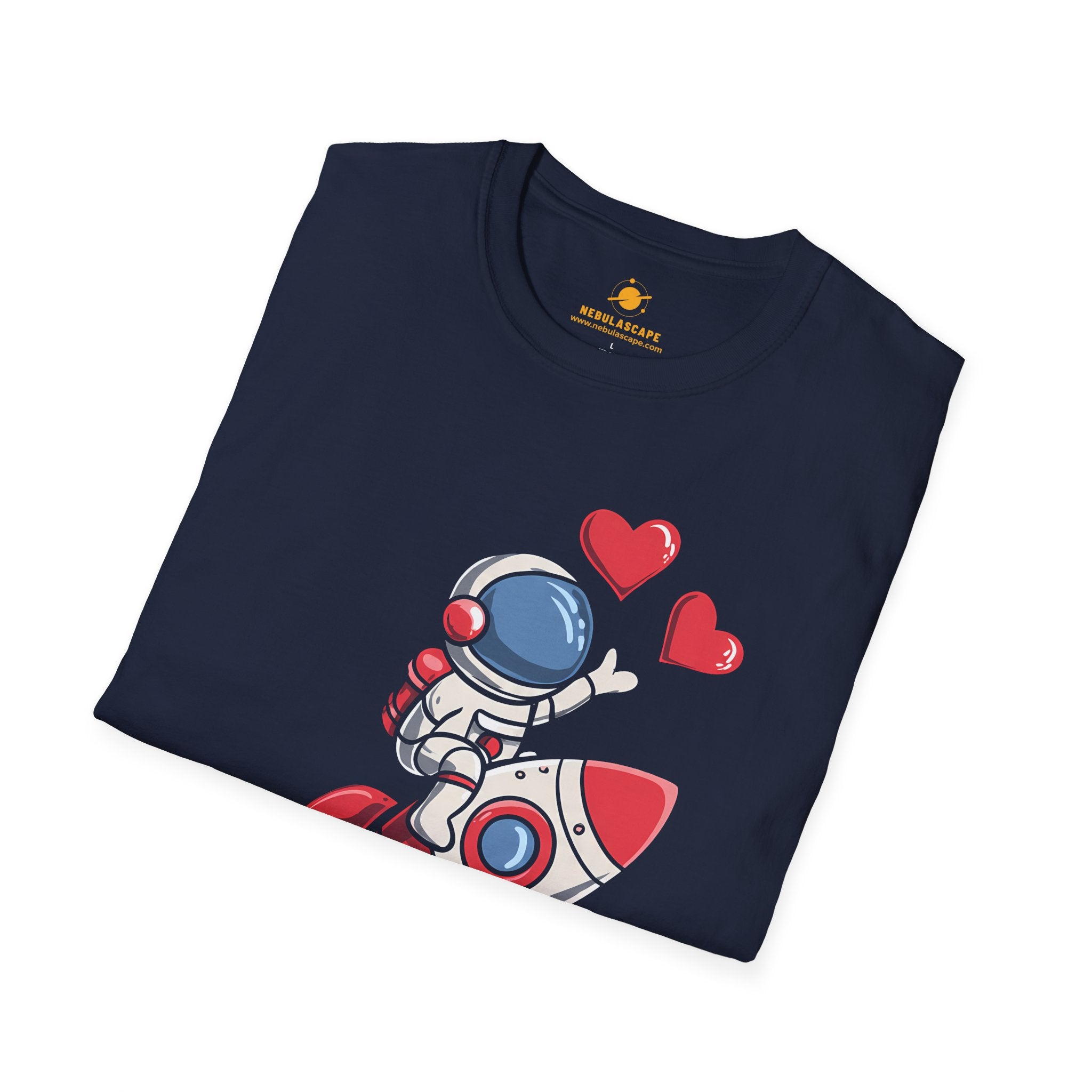 Astronaut Rocket T‑Shirt — Cute Space Lover Tee with Hearts