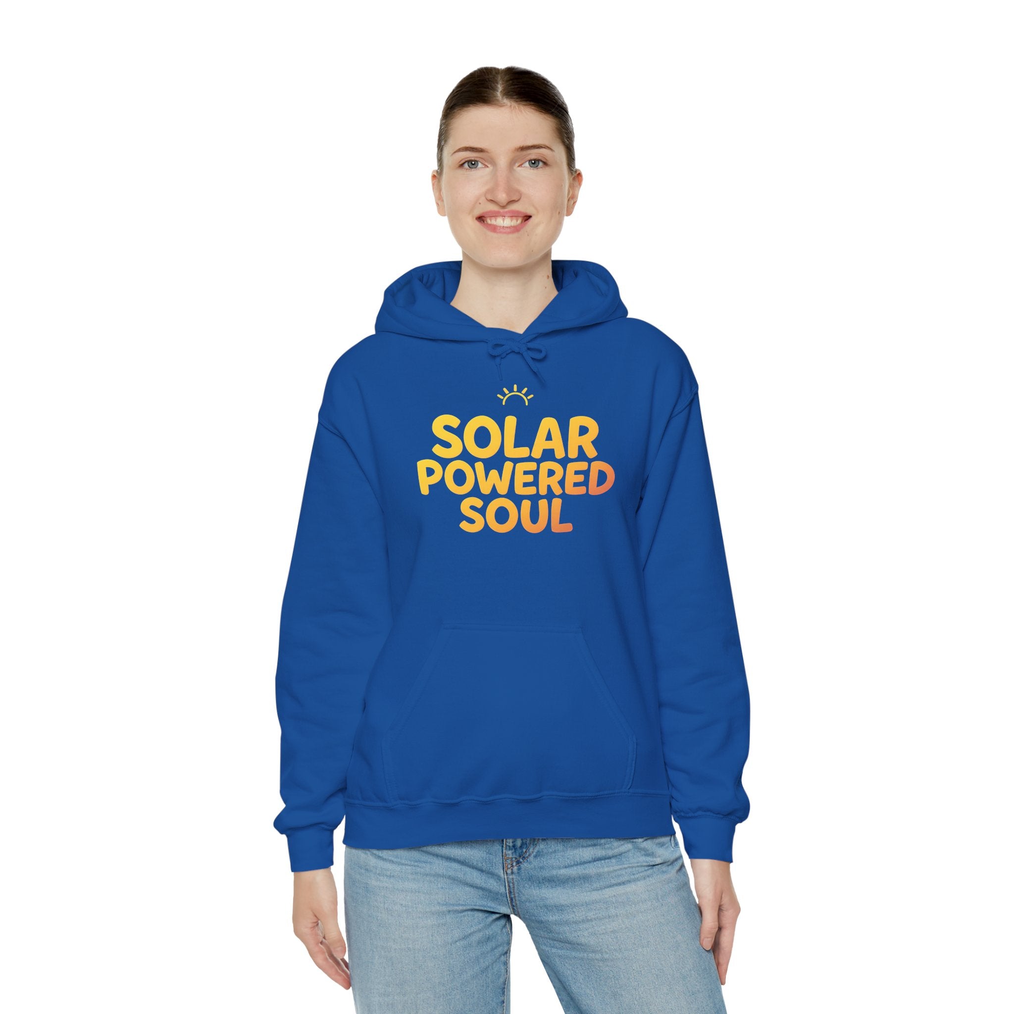 Solar Powered Soul Hoodie — Retro Yellow Sun Graphic Hooded Sweatshirt