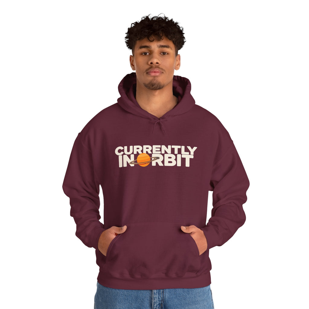 Currently In Orbit Hoodie — Space Graphic Pullover for Astronomy Lovers