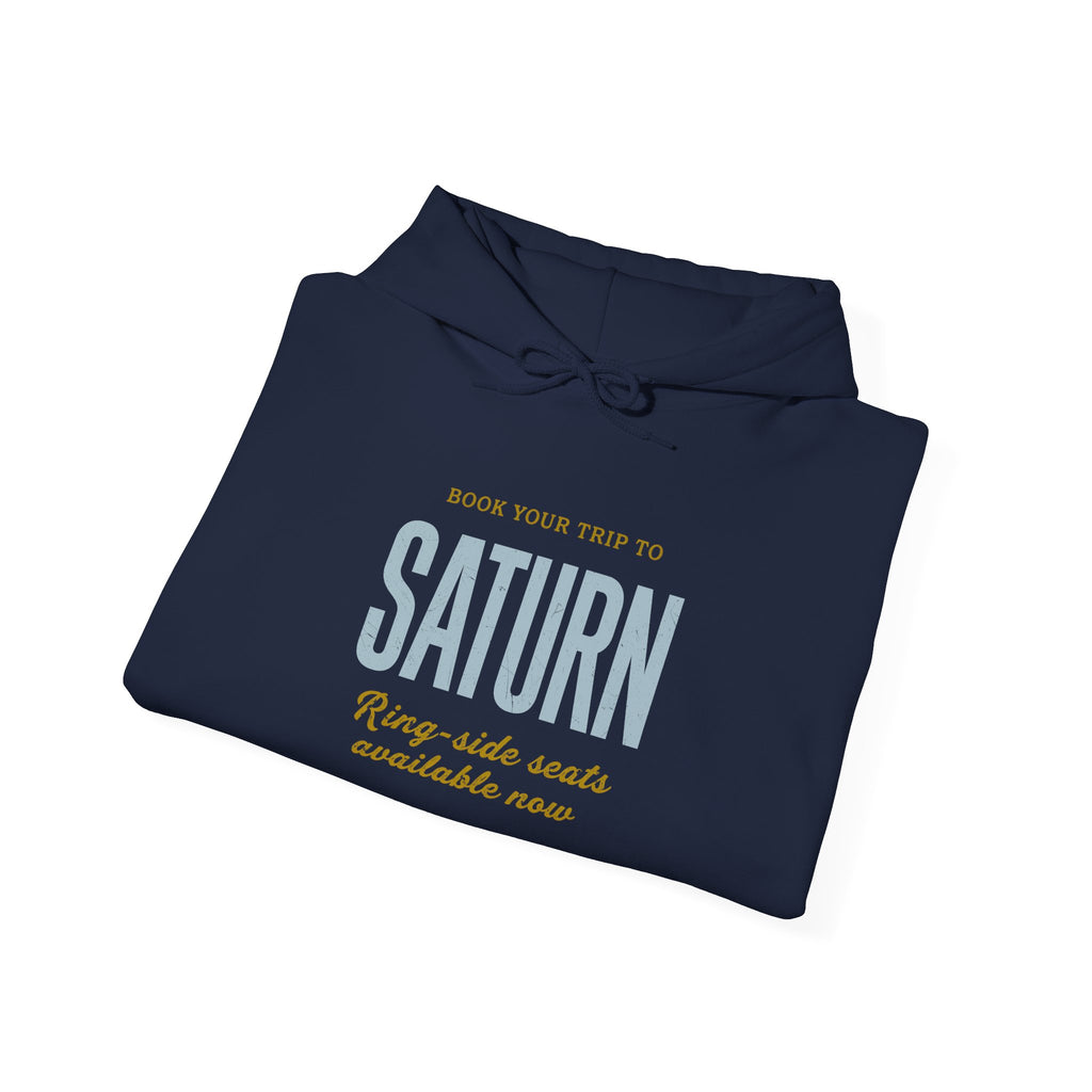 Saturn Travel Hoodie — 'Book Your Trip to SATURN' Vintage Space Sweatshirt