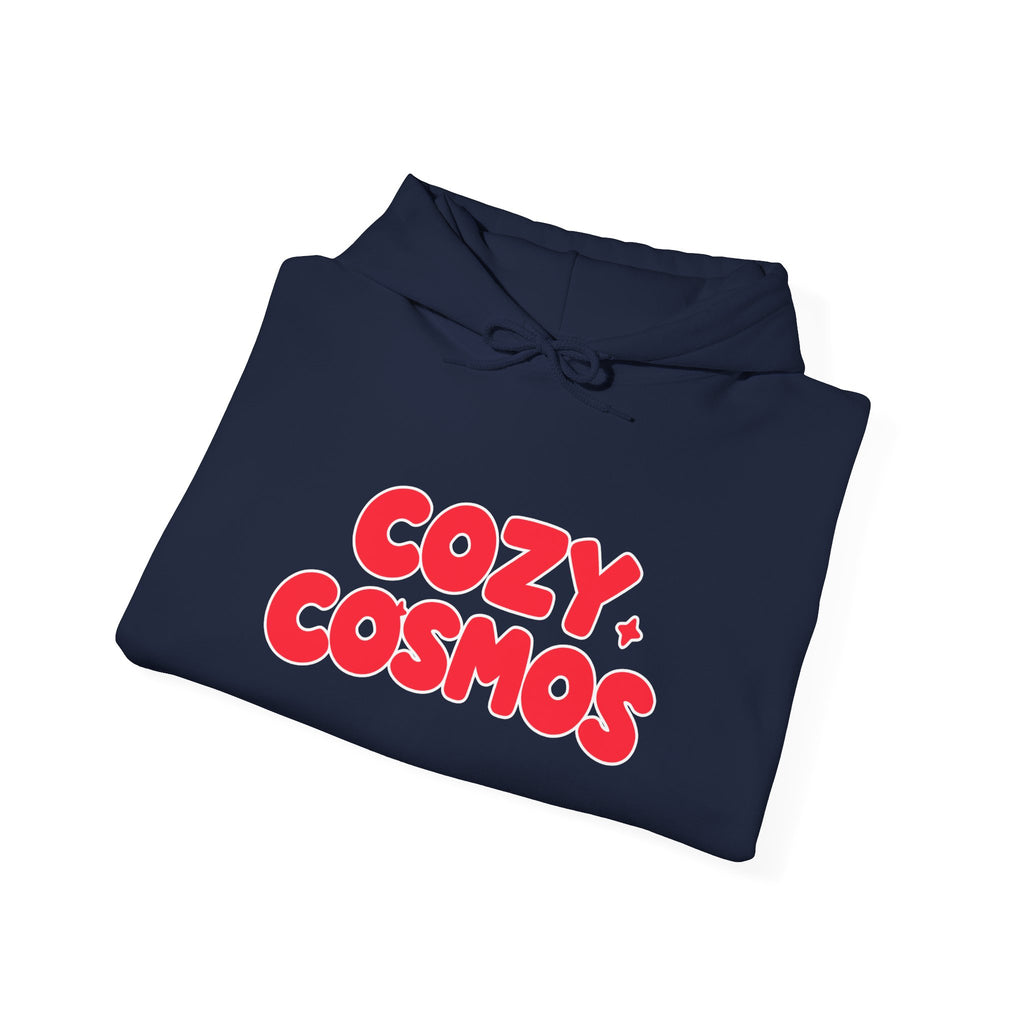 Cozy Cosmos Hoodie — Retro Red 'Cozy Cosmos' Graphic Pullover