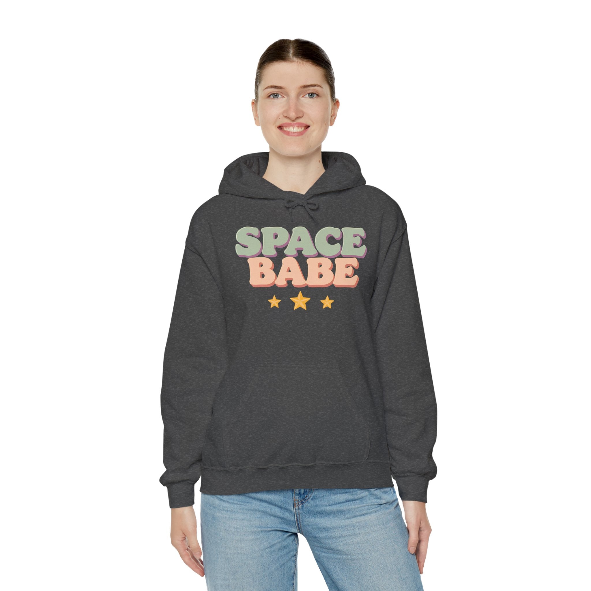 Space Babe Hoodie — Retro Pastel Graphic Hooded Sweatshirt