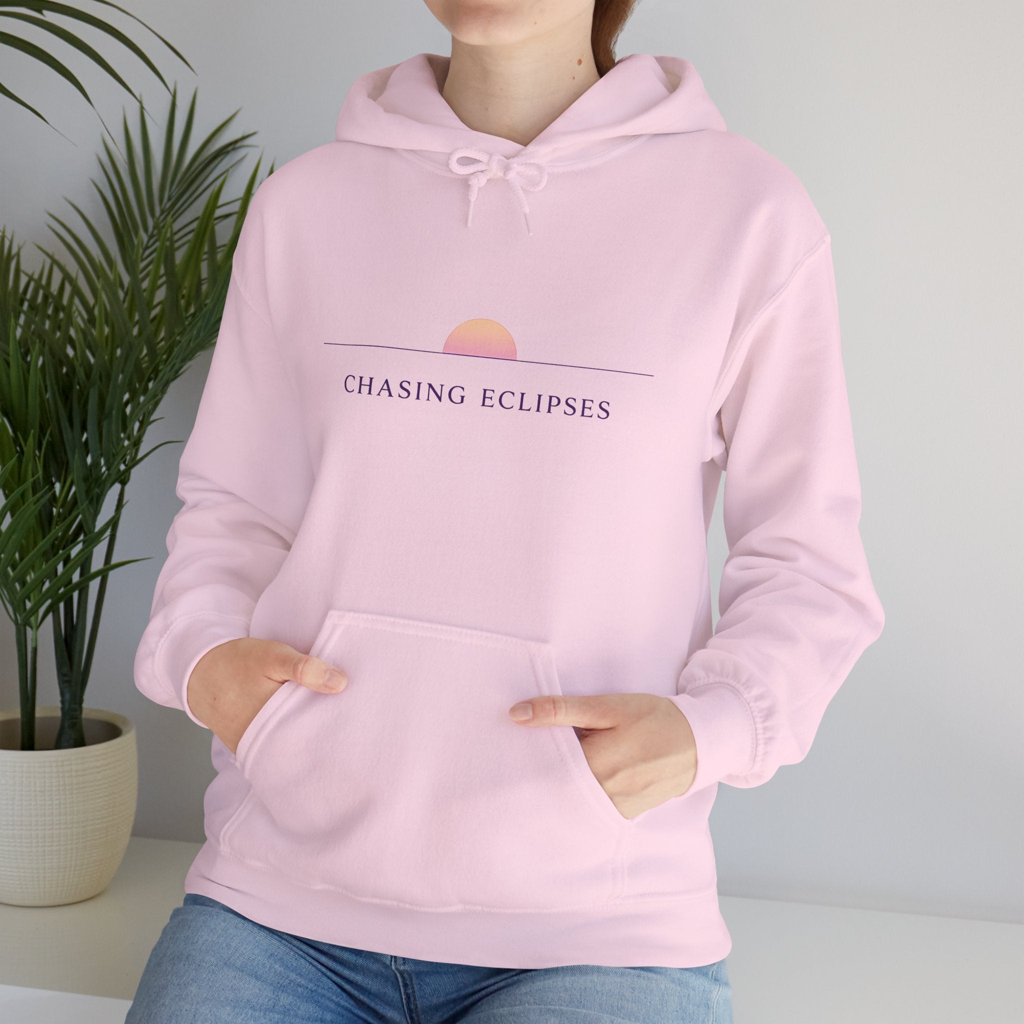 Chasing Eclipses Hoodie — Minimal Sunrise Graphic Pullover