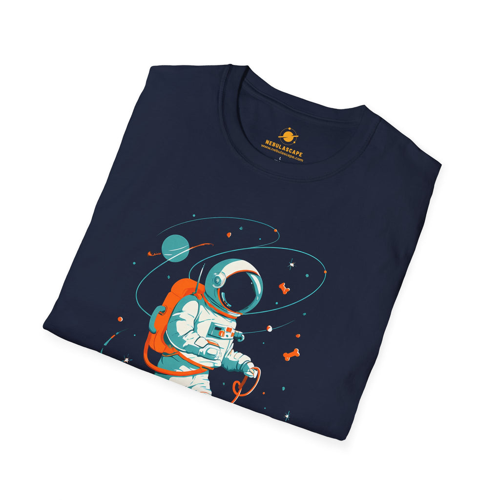 Astronaut Walking Dog T-Shirt — Cute Space Dog Tee for Kids & Adults