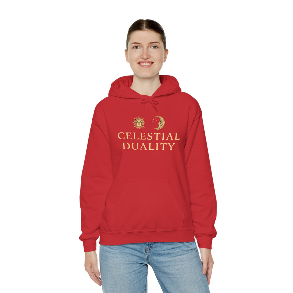 Celestial Duality Hoodie — Sun & Moon Spiritual Graphic Pullover