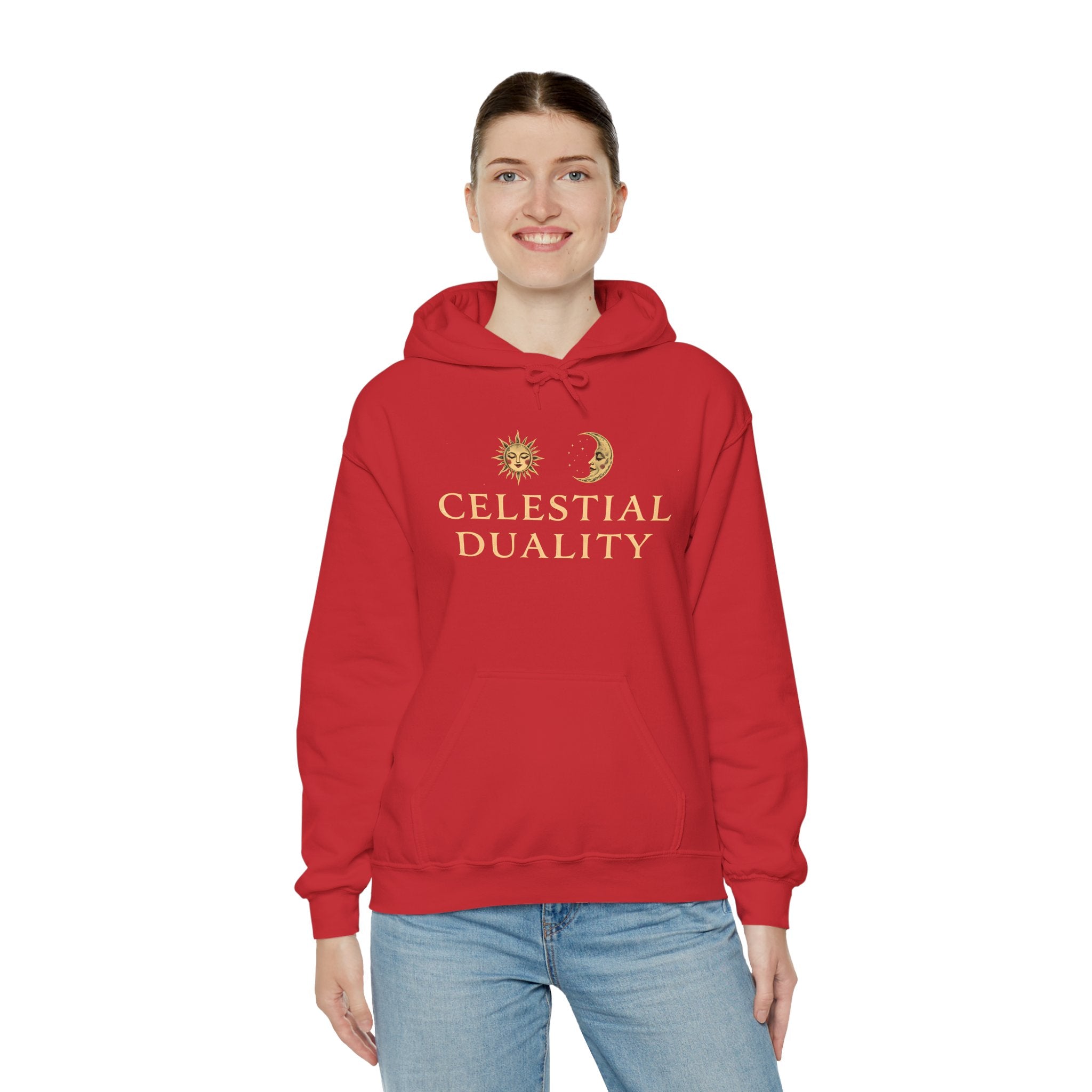 Celestial Duality Hoodie — Sun & Moon Spiritual Graphic Pullover