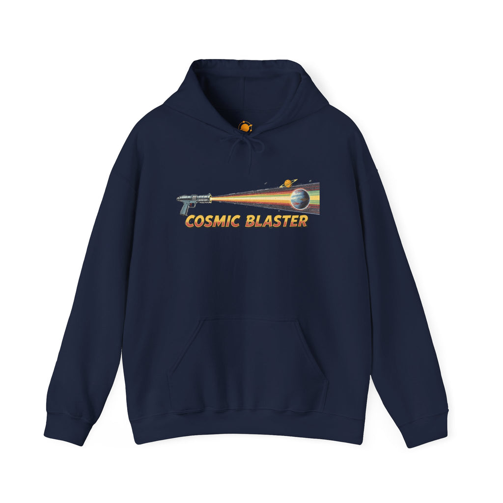 Cosmic Blaster Hoodie — Retro Space Ray Gun Graphic Pullover