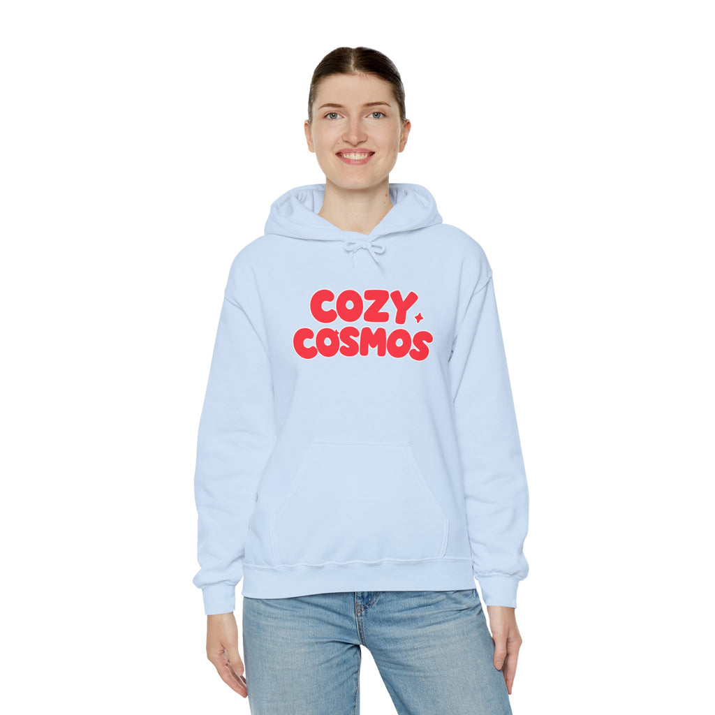 Cozy Cosmos Hoodie — Retro Red 'Cozy Cosmos' Graphic Pullover