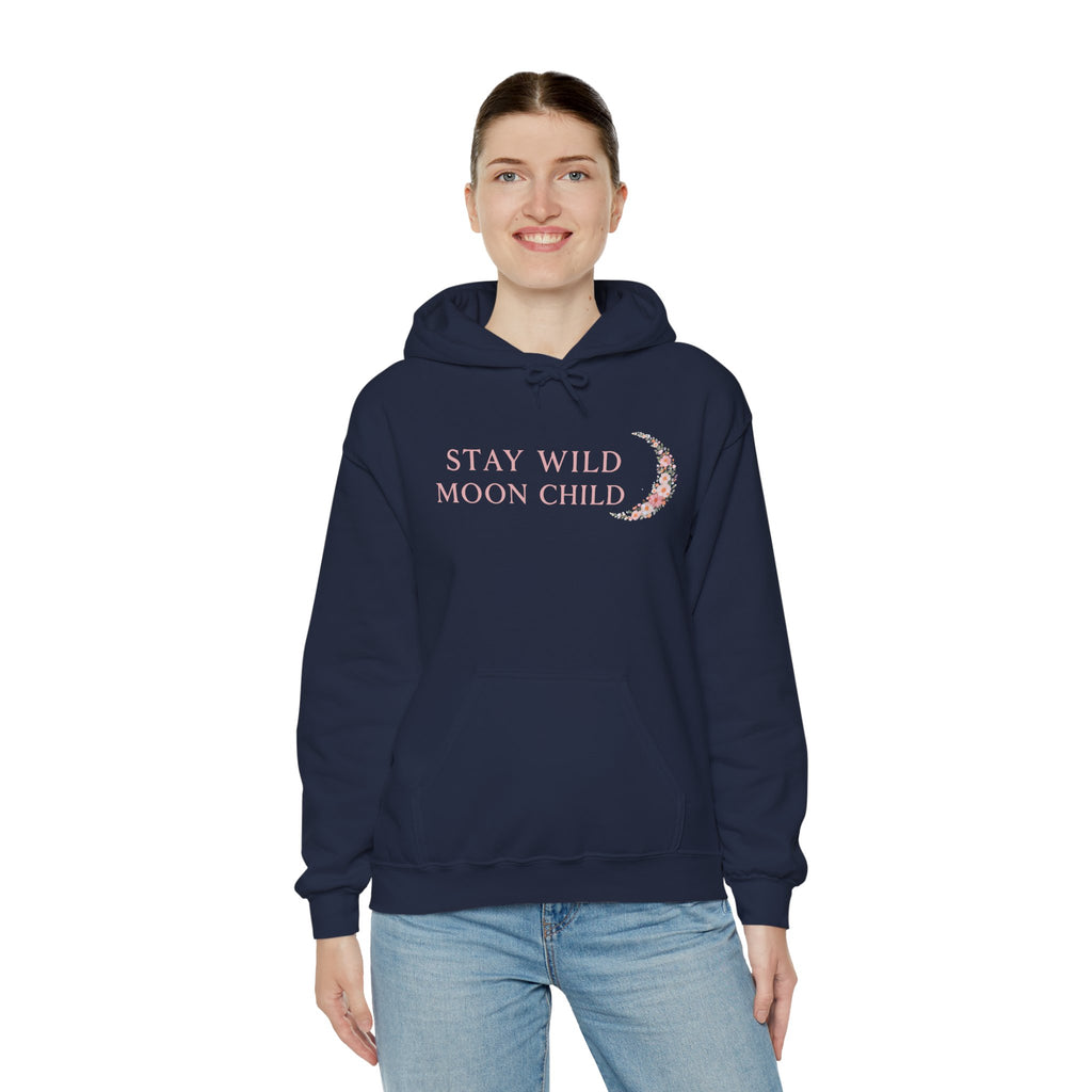 Moon Child Hoodie — "Stay Wild Moon Child" Pastel Crescent Moon Graphic