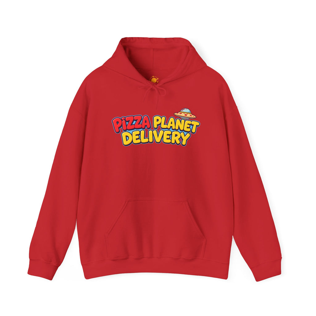 Pizza Planet Delivery Hoodie — Retro Cartoon Space Pizza Logo Pullover