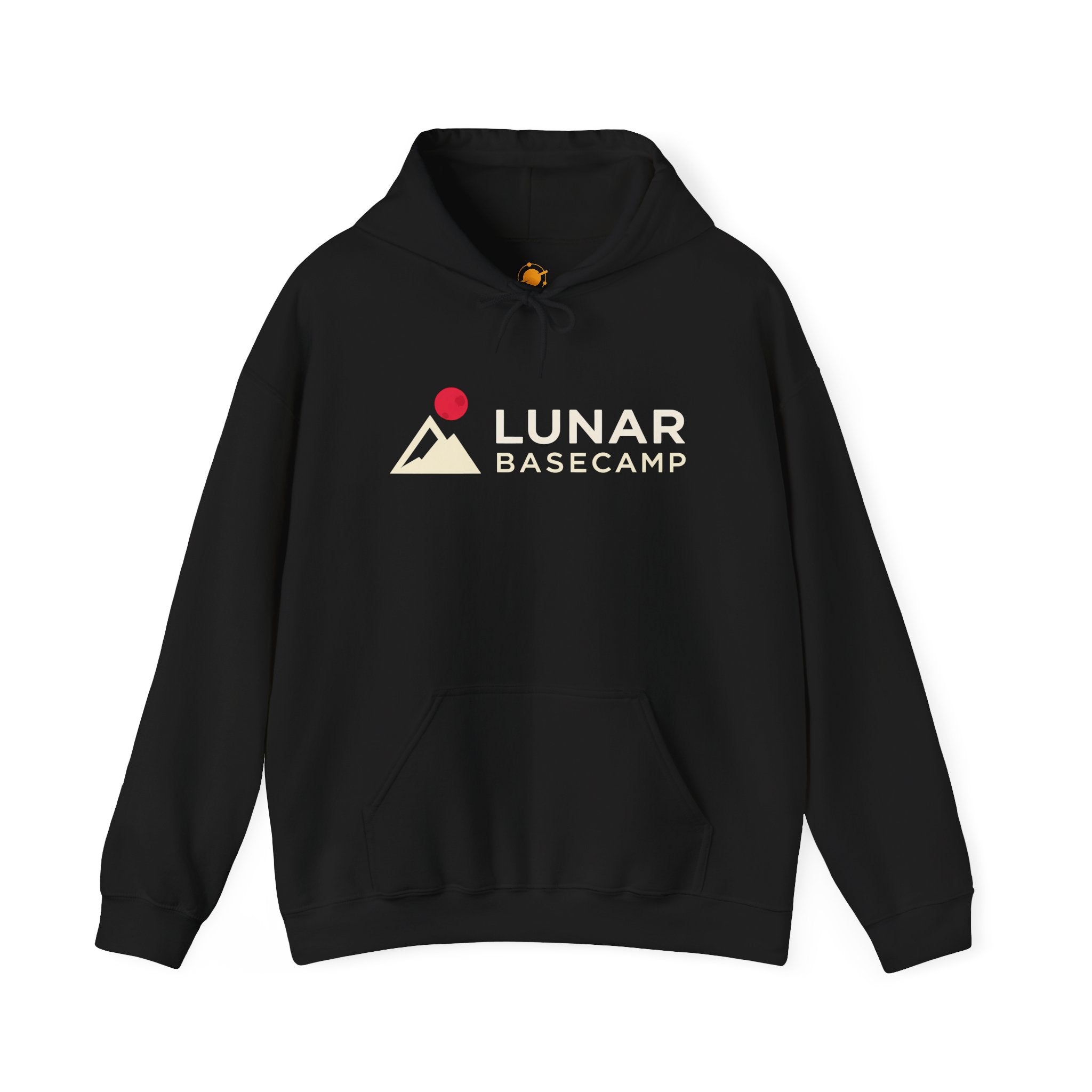 Lunar Basecamp Hoodie — Minimal Space Logo Astronaut Sweatshirt