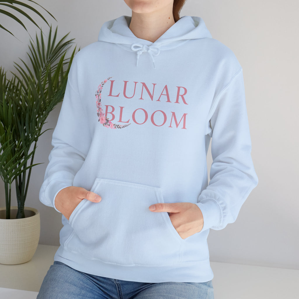Lunar Bloom Hoodie — Pink Floral Crescent Moon Graphic Hoodie